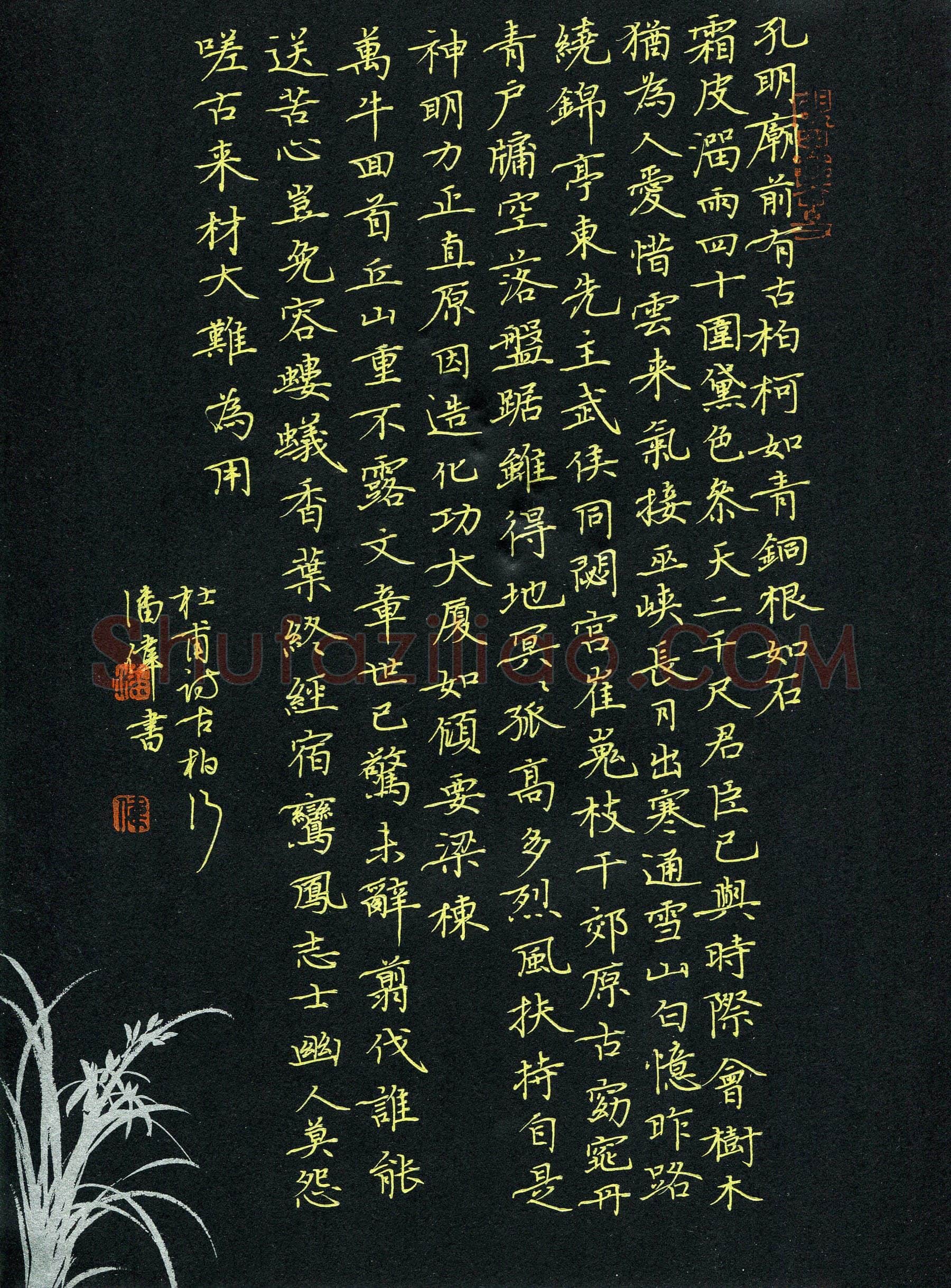 潘伟硬笔楷书杜甫诗古柏行,潘伟硬笔书法作品