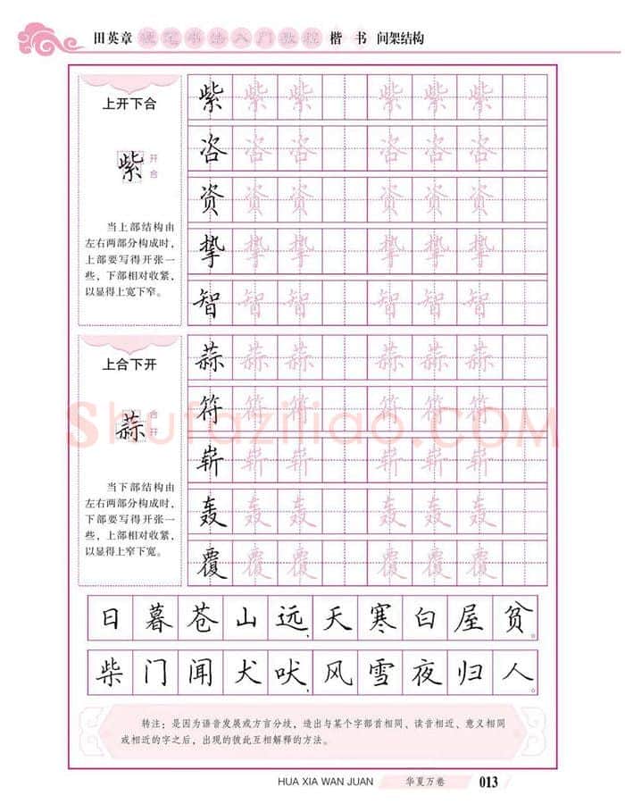 田英章硬笔楷书字帖,摘自田英章硬笔书法入门教程 楷书间架结构