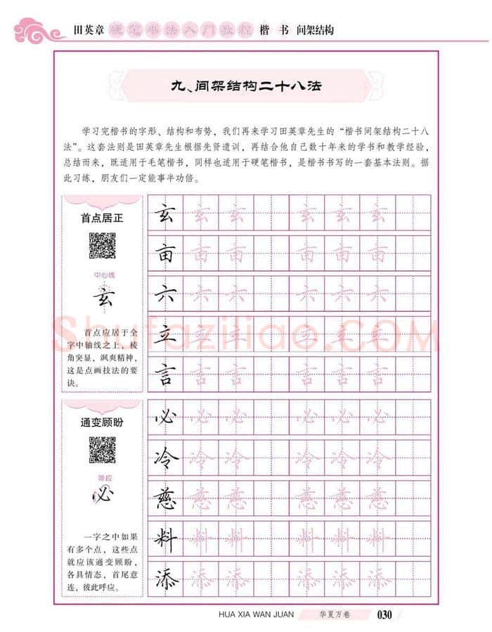 田英章硬笔楷书字帖,摘自田英章硬笔书法入门教程 楷书间架结构