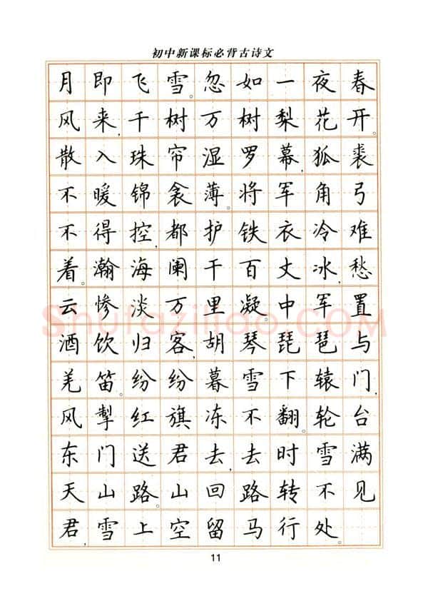 卢中南硬笔楷书字帖,摘自卢中南初中必背古诗文楷书字帖