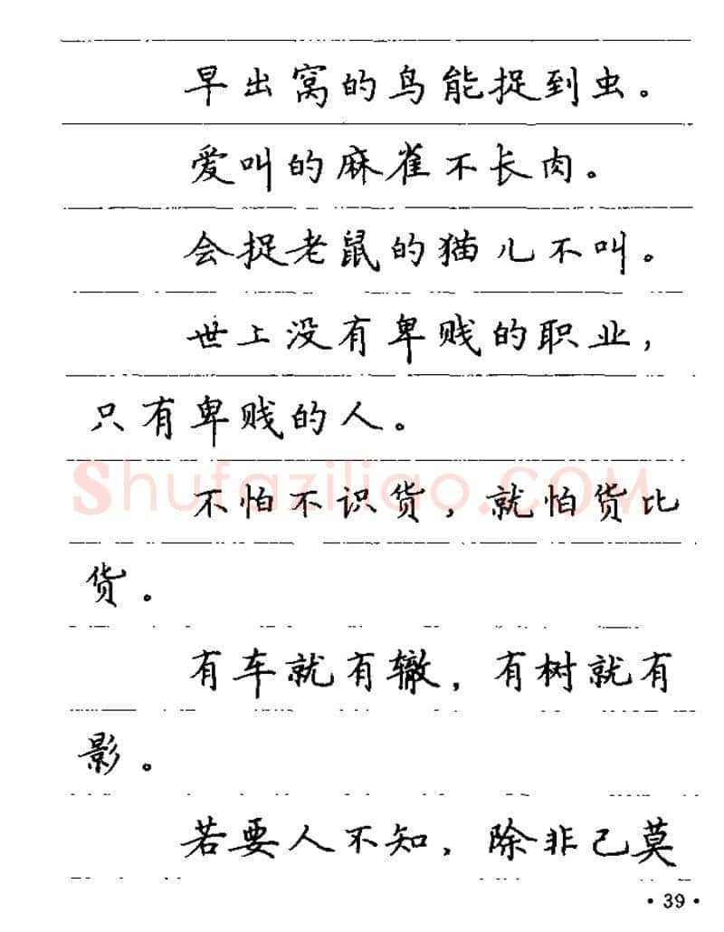 卢中南硬笔楷书字帖,摘自卢中南谚语名句钢笔字贴