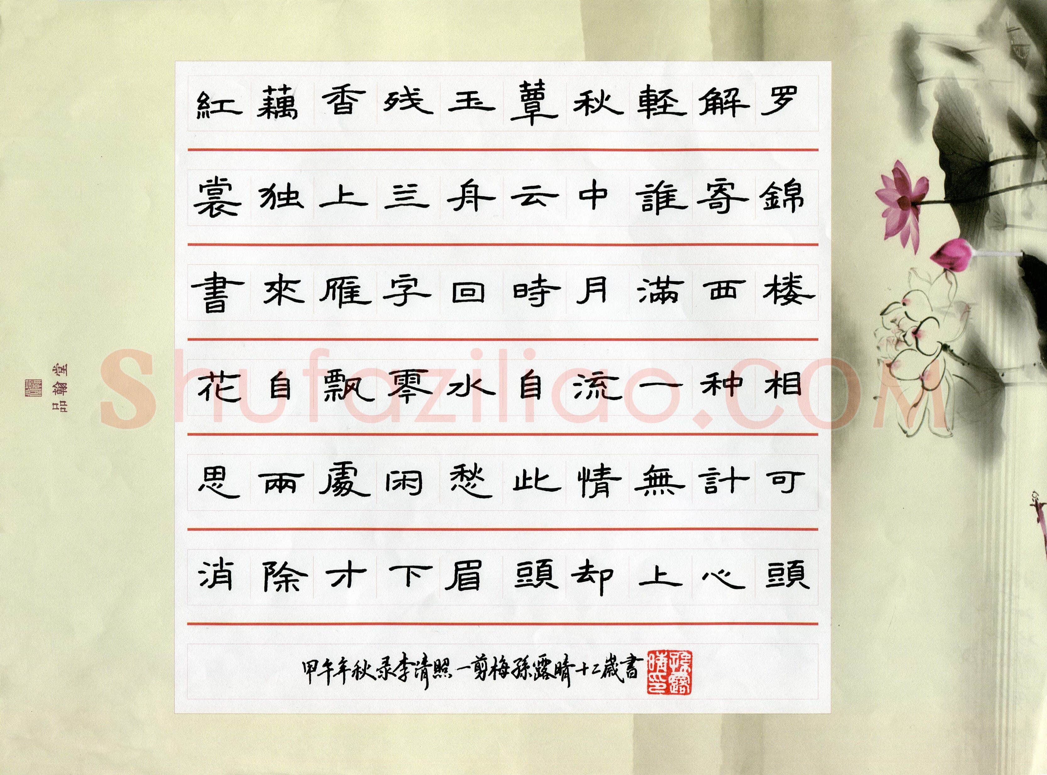 孙露晴(少儿组 12岁 铜奖)硬笔书法大赛获奖作品,孙露晴硬笔书法作品