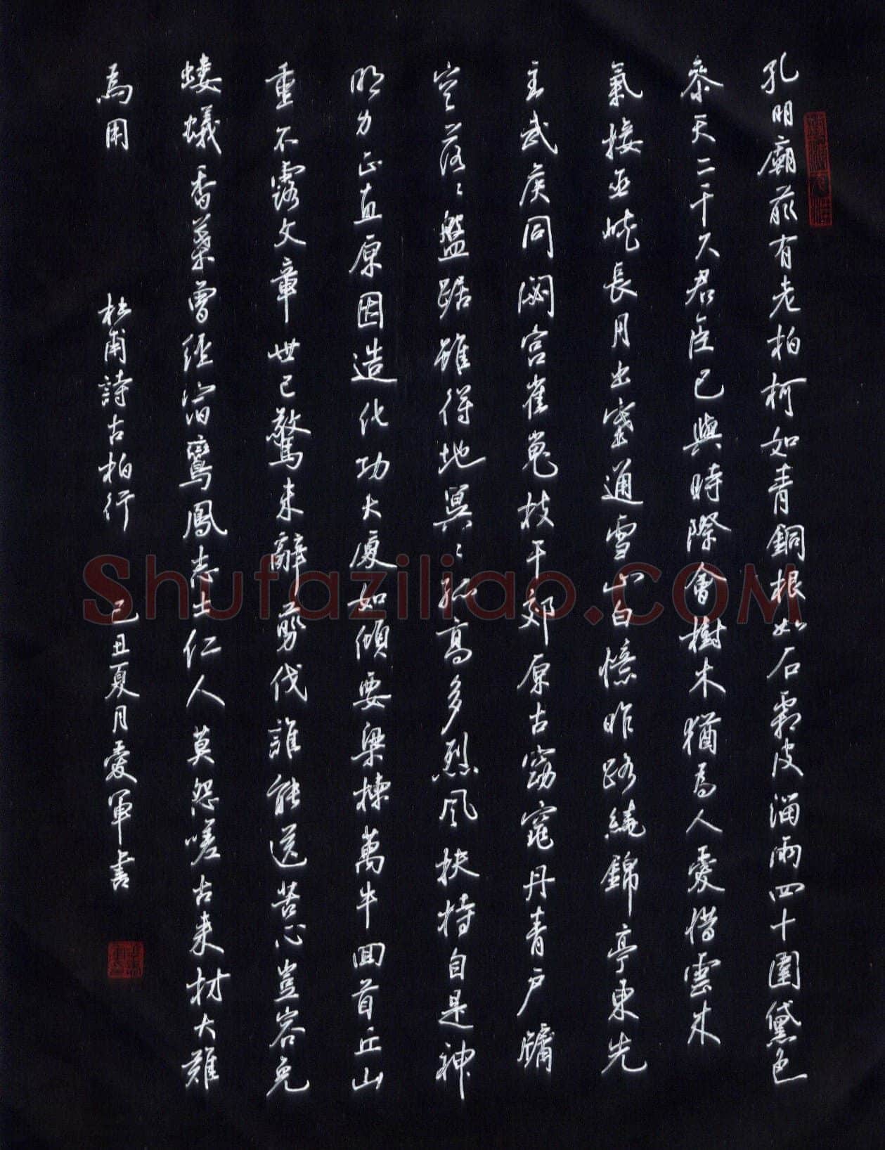花爱军硬笔行书杜甫诗古柏行,花爱军硬笔书法作品