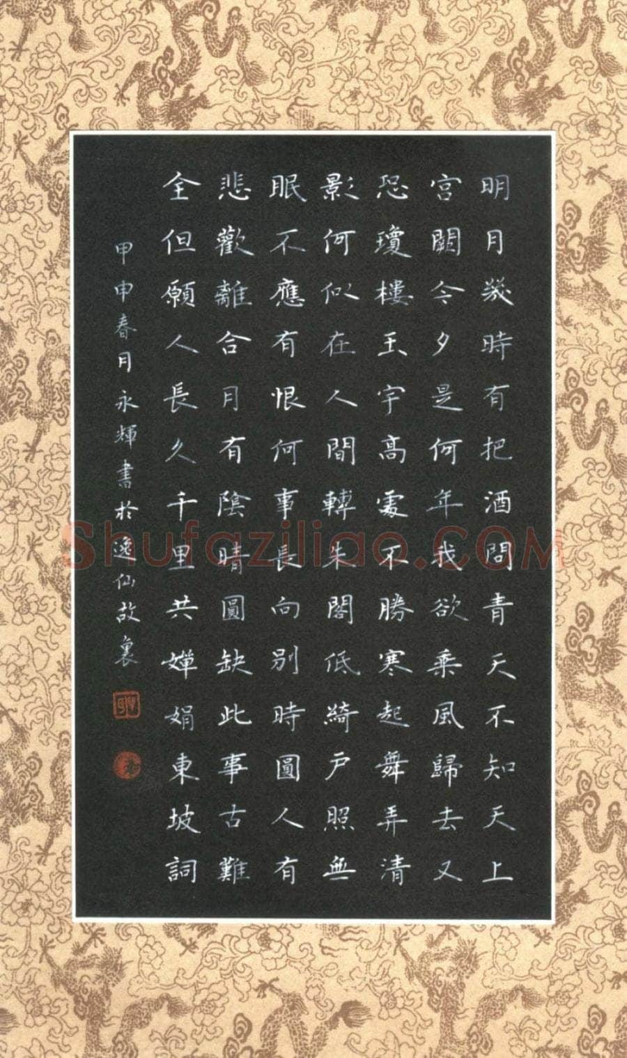 单永辉硬笔楷书苏轼词,单永辉硬笔书法作品