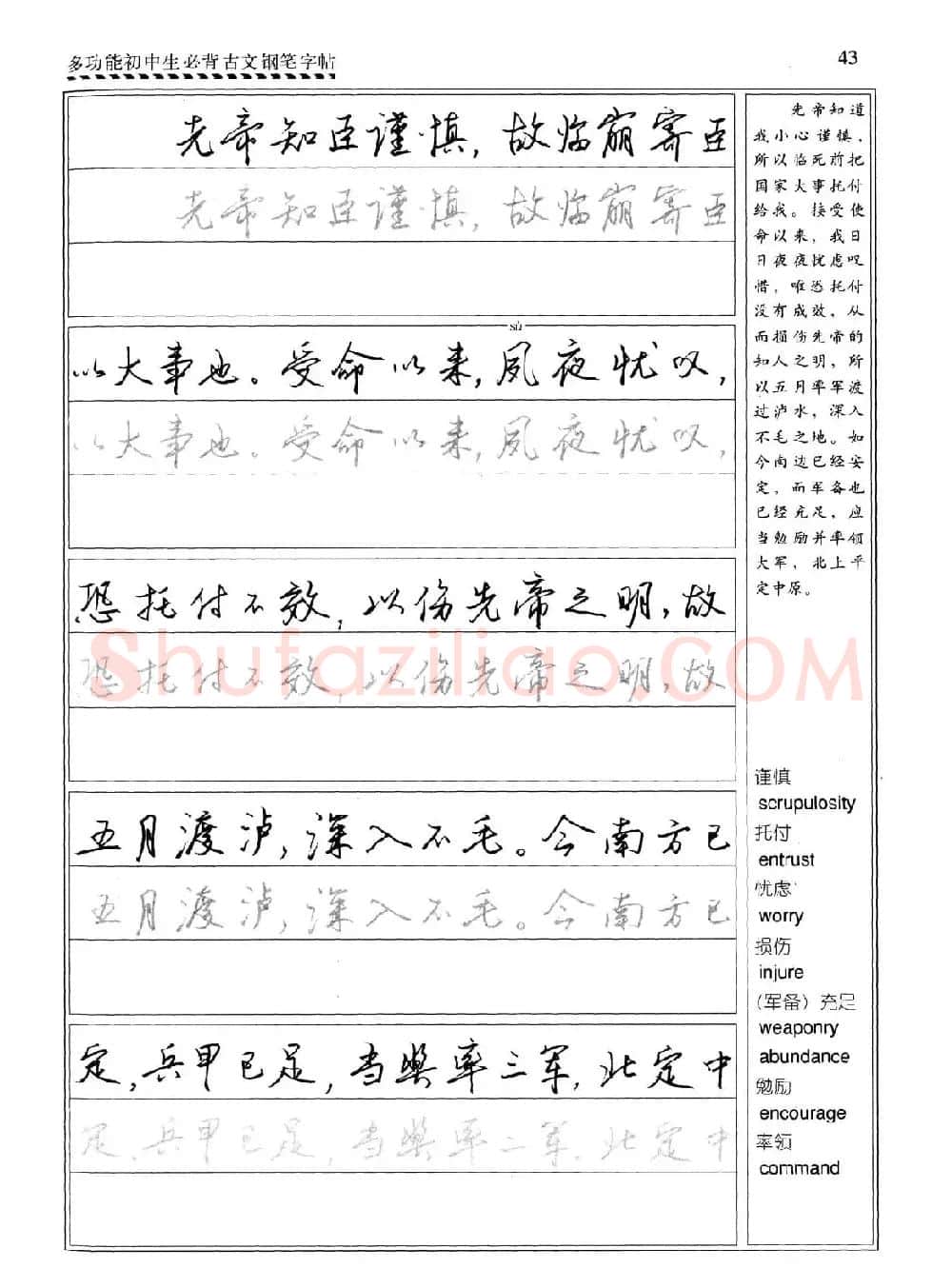 任平钢笔行书字帖《初中生必背古文》 | 硬笔书法字帖