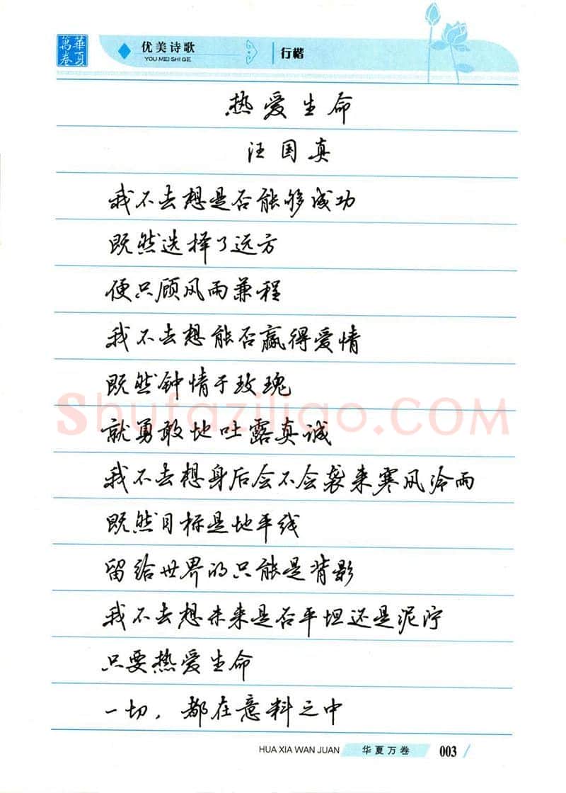 吴玉生硬笔楷书字帖,摘自吴玉生优美诗歌行楷字帖
