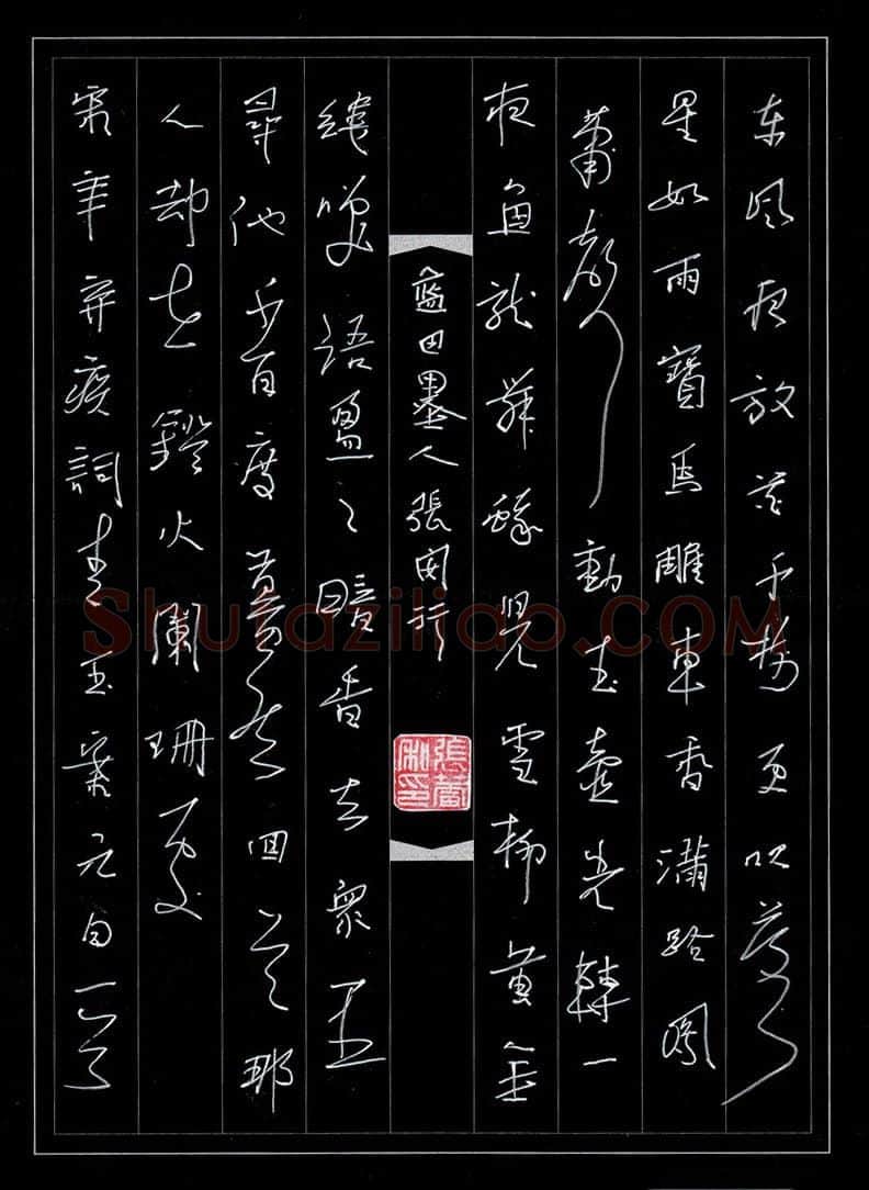 张蕾硬笔行书辛弃疾词青玉案元日一首,张蕾硬笔书法作品
