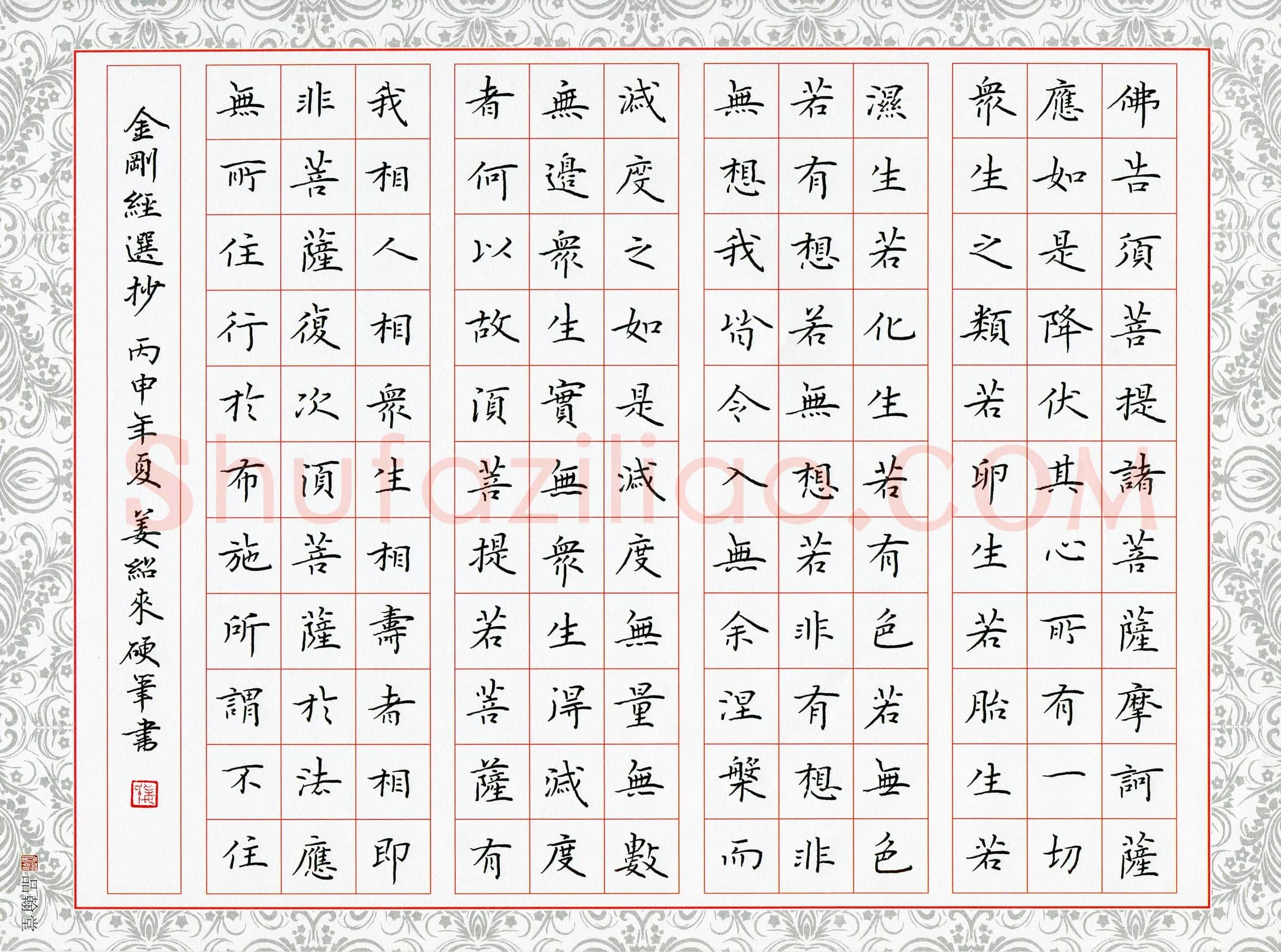 姜绍来硬笔楷书金刚经选抄,姜绍来硬笔书法作品