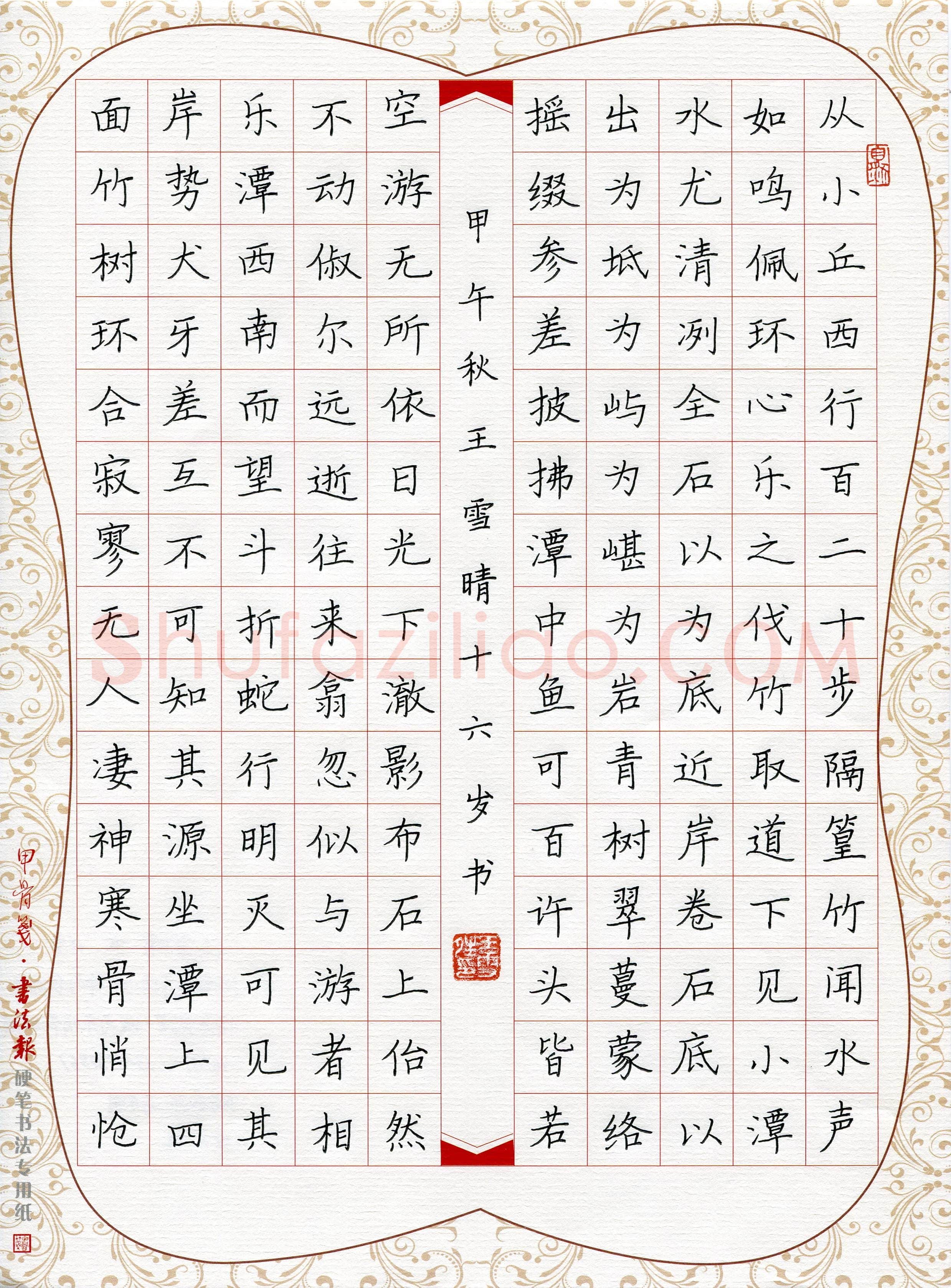 王雪晴(少儿组 16岁 银奖)硬笔书法大赛获奖作品,王雪晴硬笔书法作品