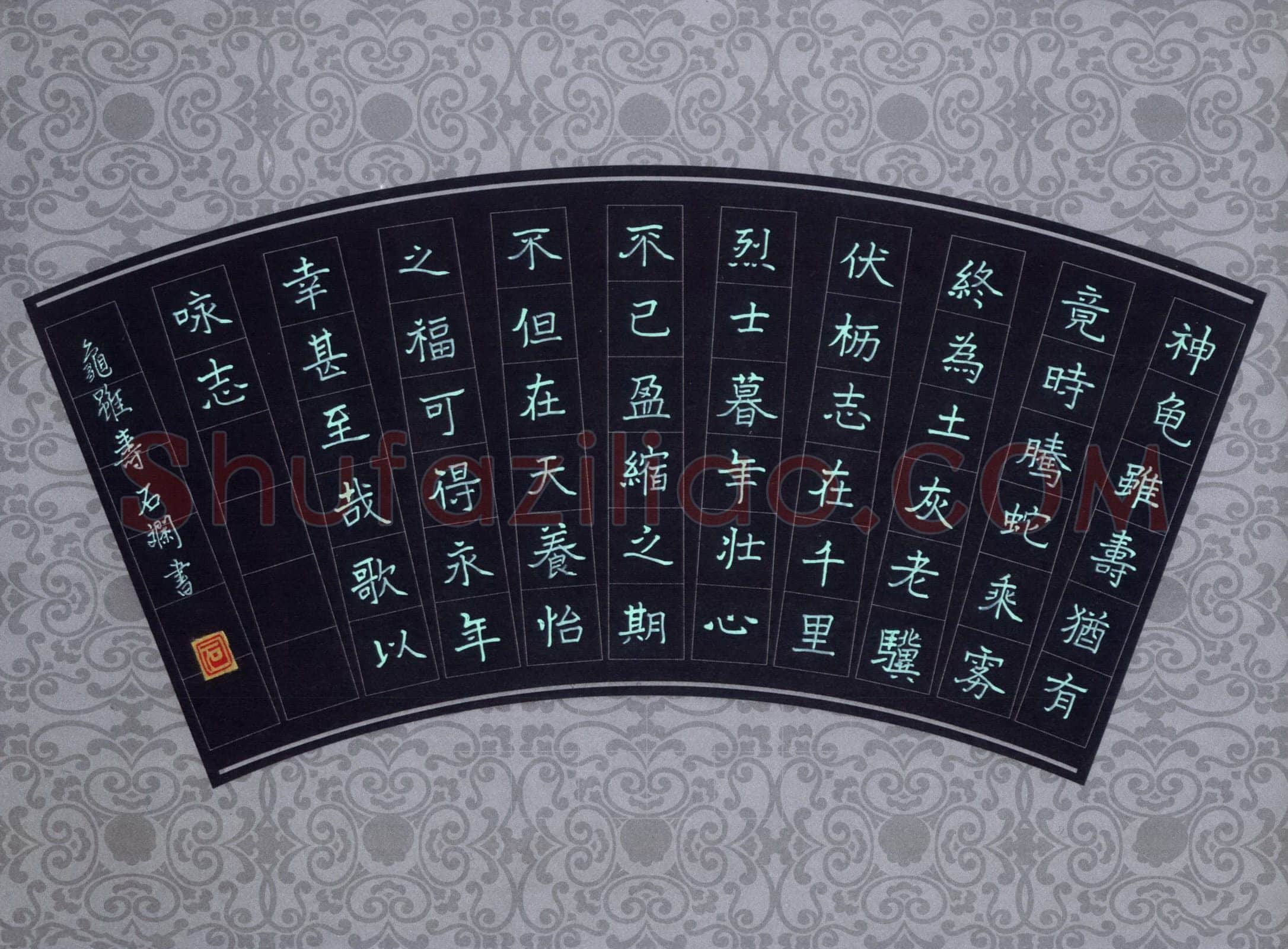 石斓硬笔楷书曹操诗龟虽寿,石斓硬笔书法作品