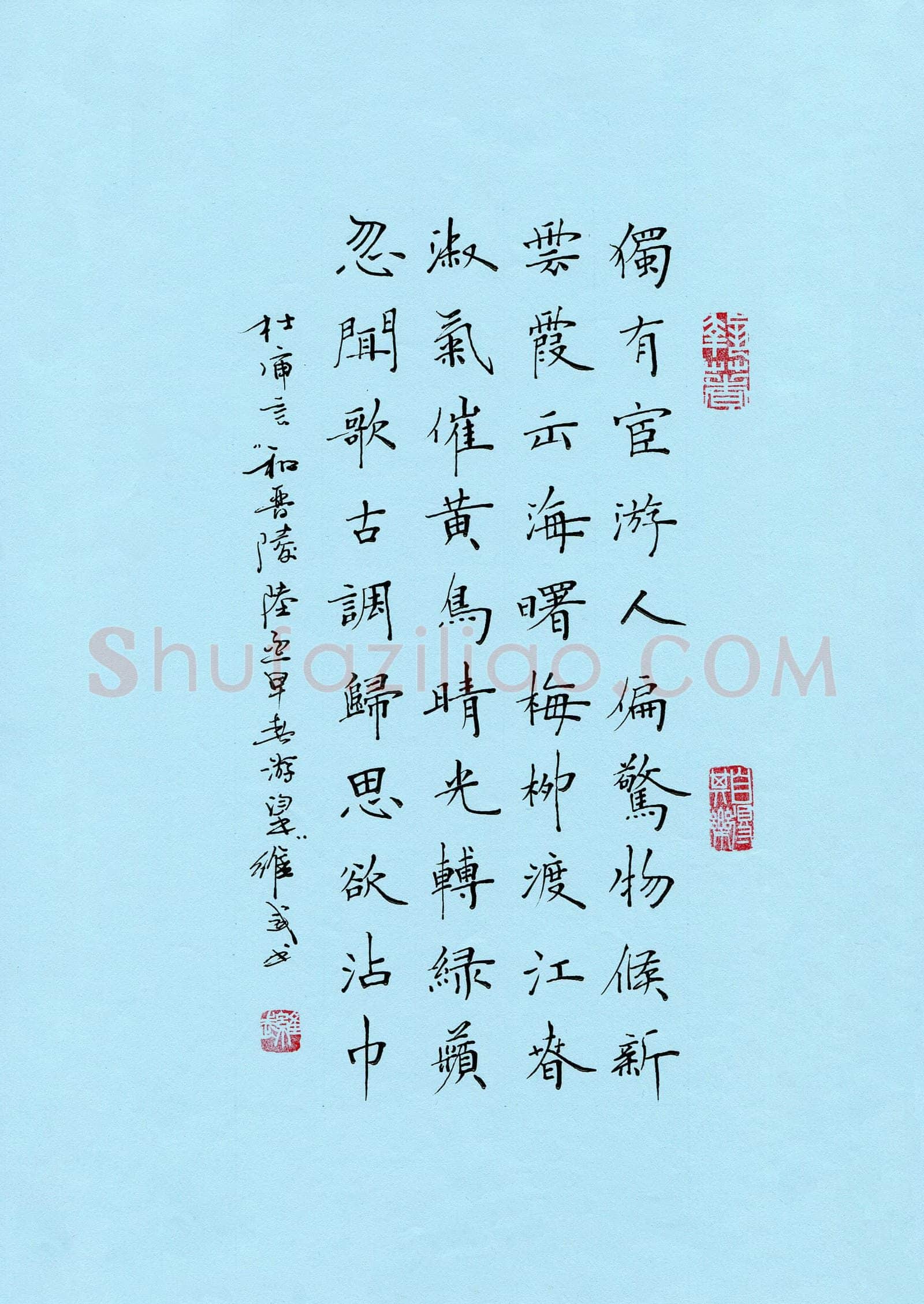 宋维武硬笔楷书杜审言诗一首,宋维武硬笔书法作品