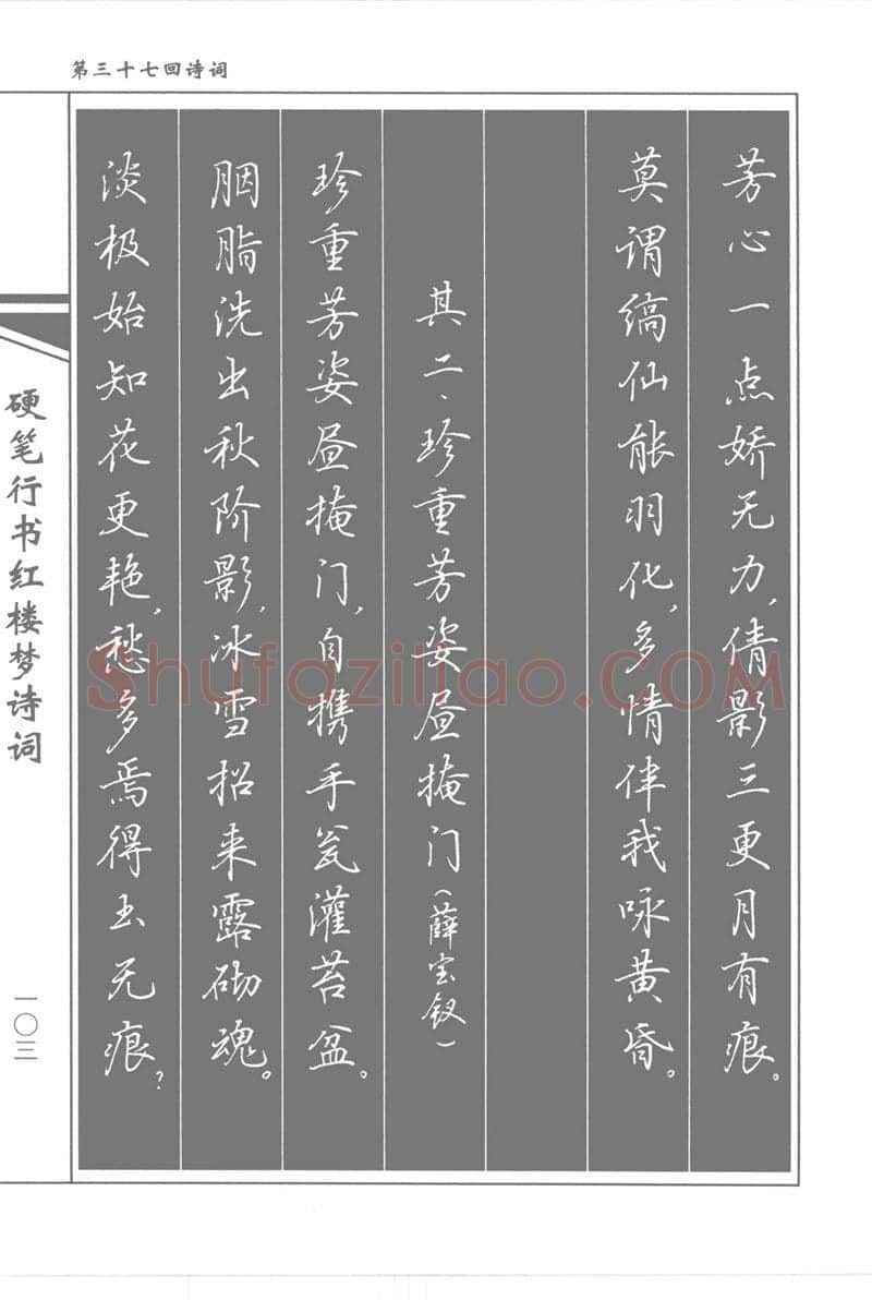 吴玉生硬笔行书字帖,摘自吴玉生硬笔行书红楼梦诗词
