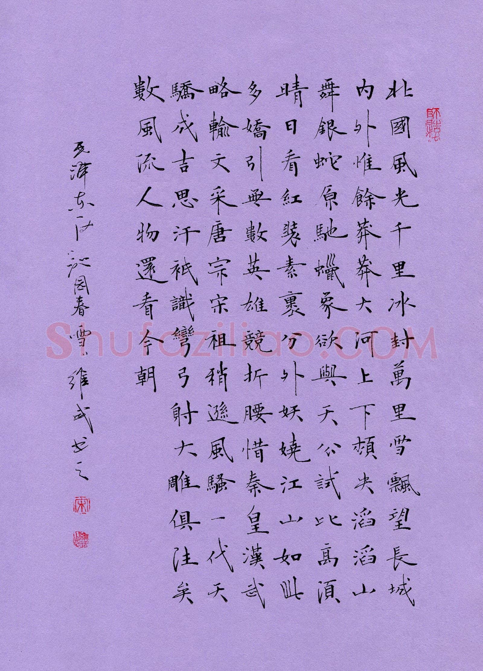 宋维武硬笔楷书毛泽东词沁园春雪一首,宋维武硬笔书法作品