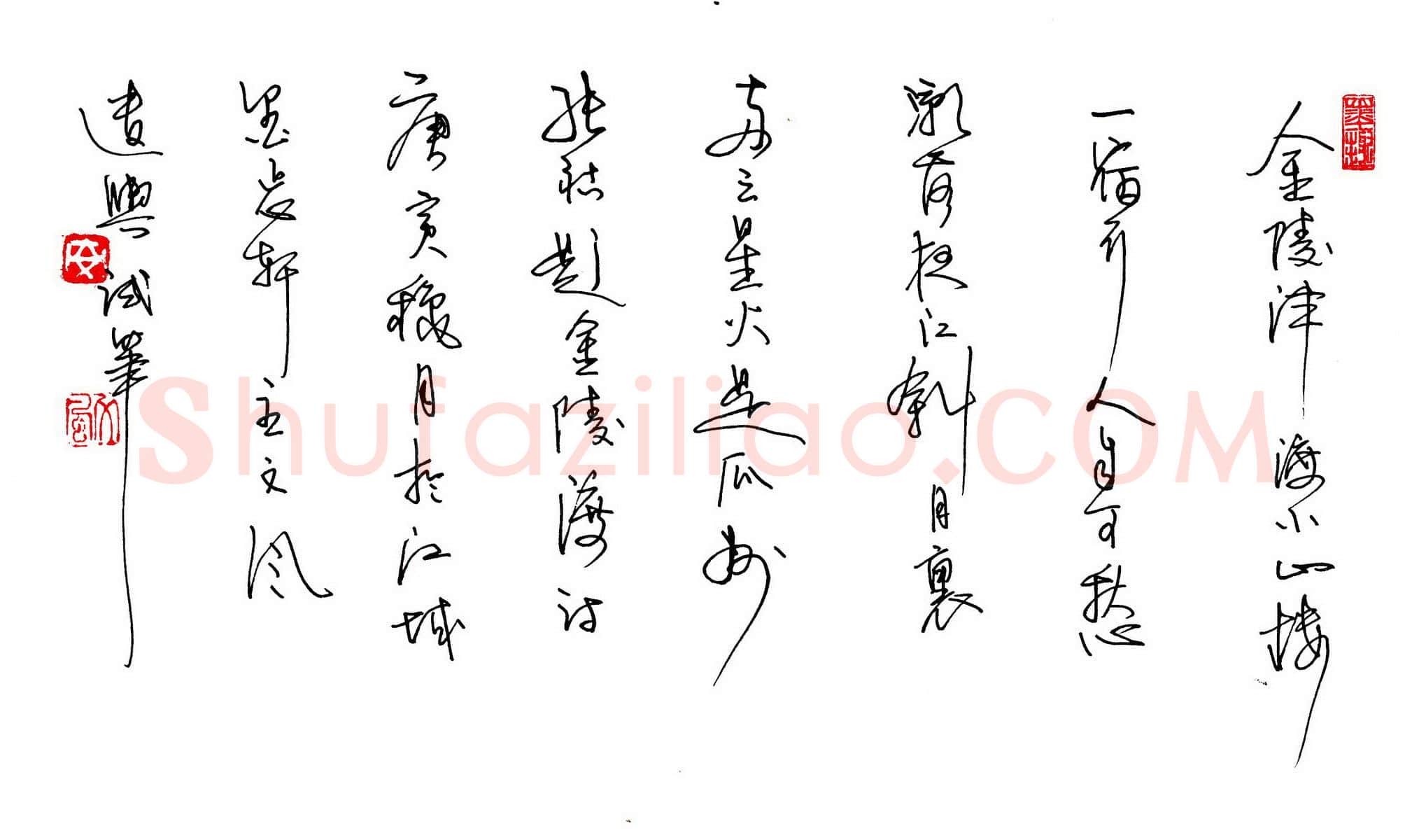 安文风硬笔行草张祜题金陵渡诗,安文风硬笔书法作品