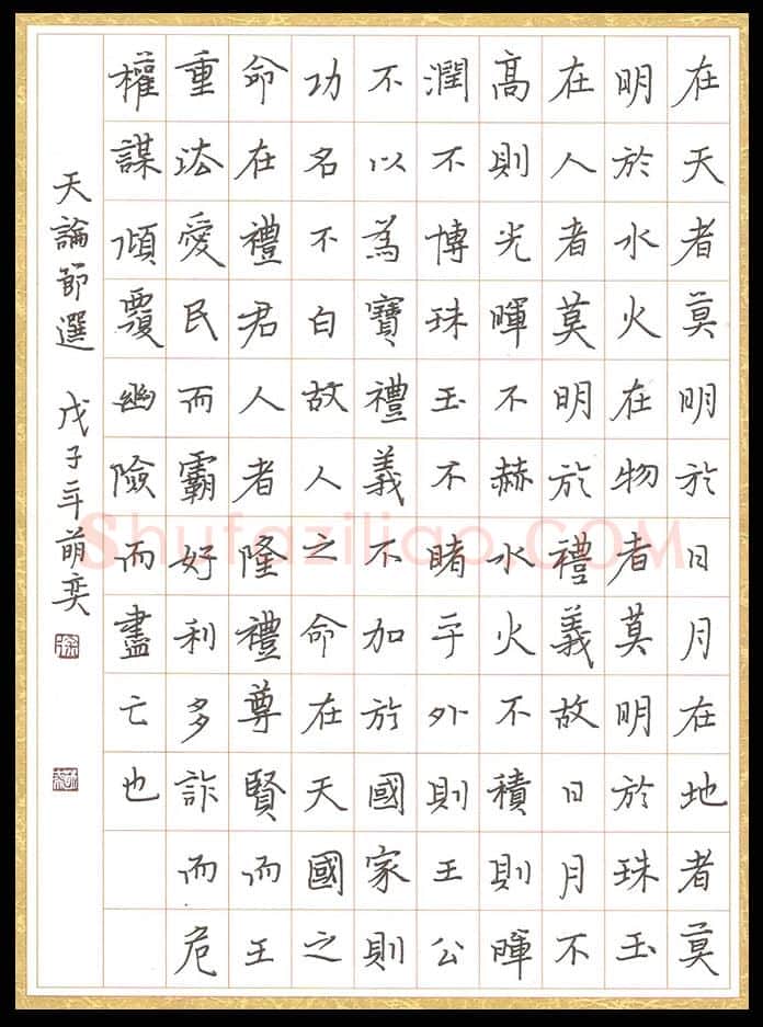 徐萌奕硬笔楷书天论节选,徐萌奕硬笔书法作品
