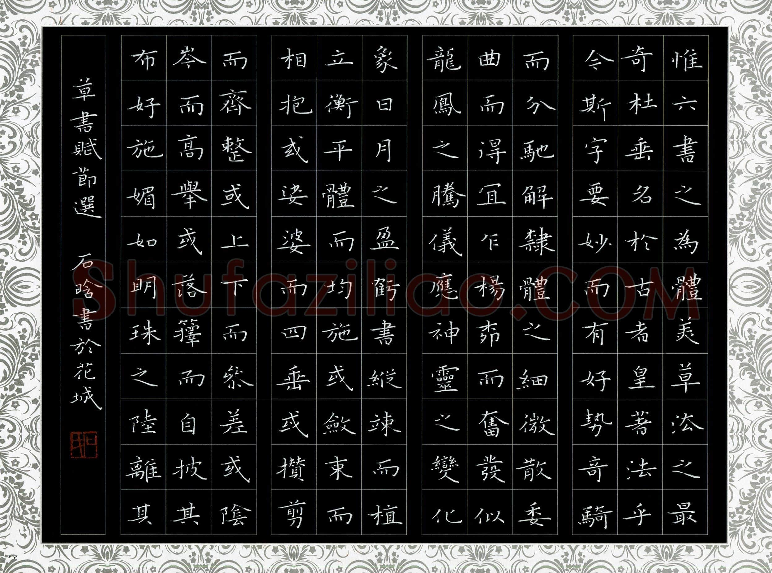 石晗硬笔楷书草书赋节选,石晗硬笔书法作品