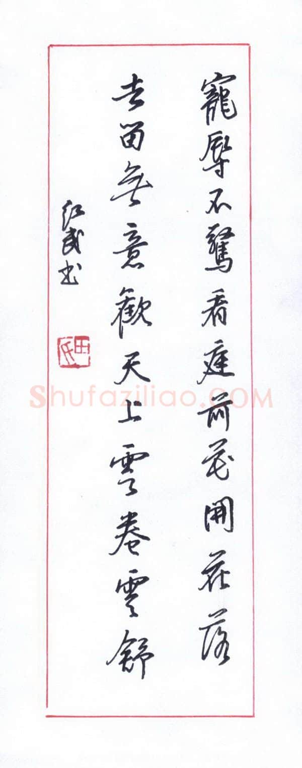 田红武硬笔行书宠辱不惊句,田红武硬笔书法作品