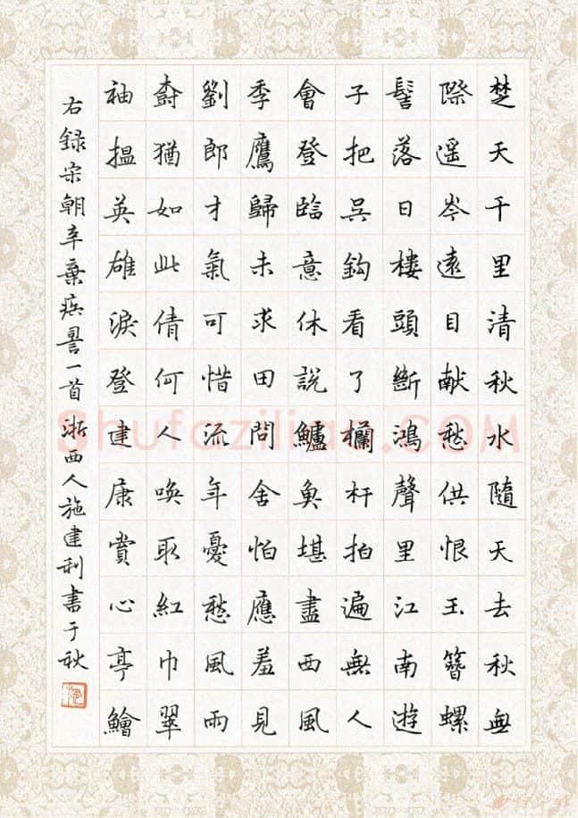 施建利硬笔楷书辛弃疾词一首,施建利硬笔书法作品