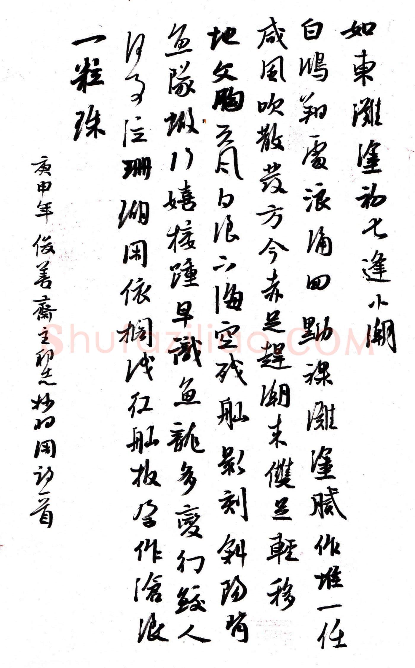 许邦志硬笔行书羽闲诗如东滩涂初七小潮,许邦志硬笔书法作品