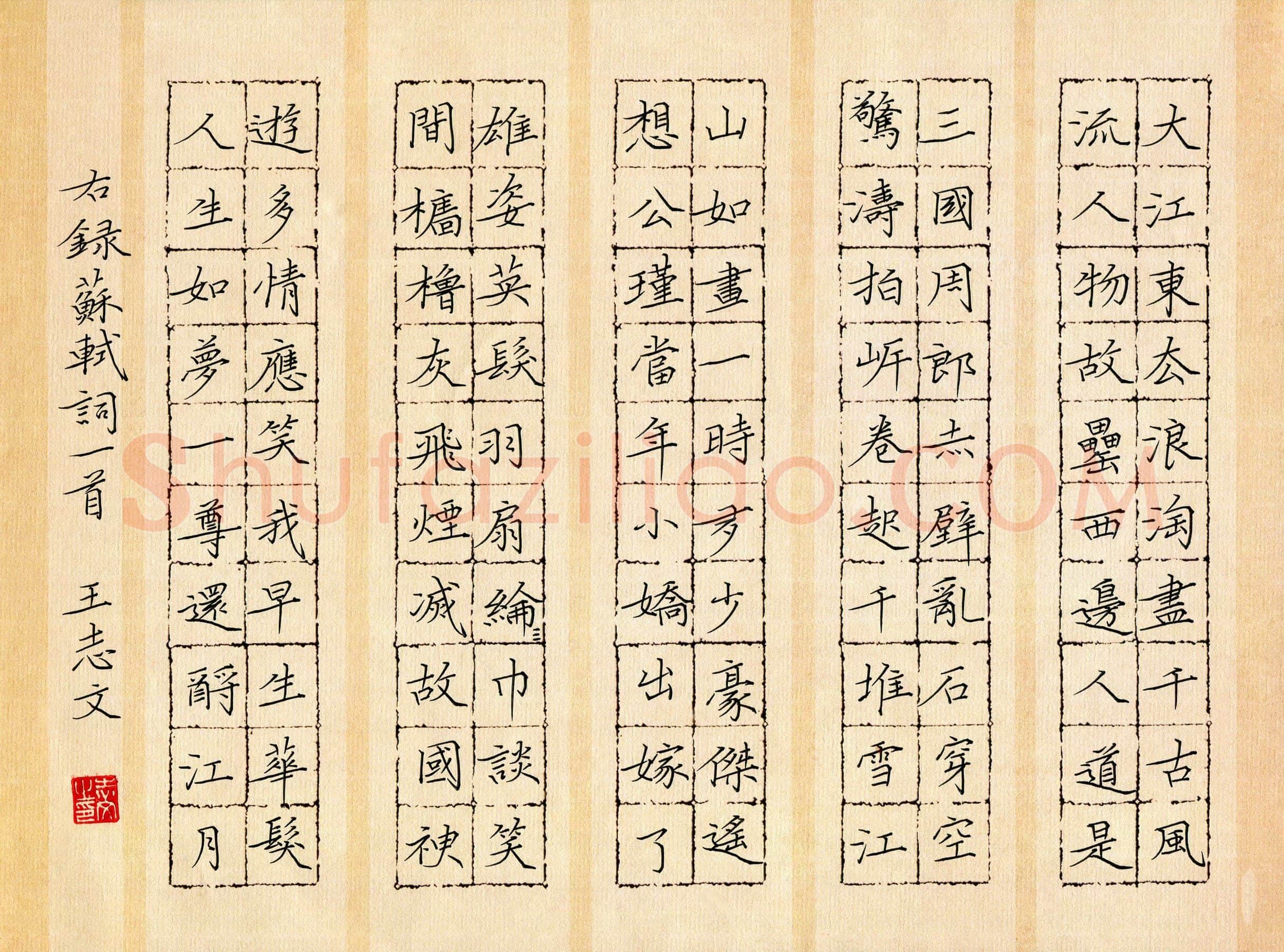 王志文硬笔楷书苏轼词一首,硬笔书法作品