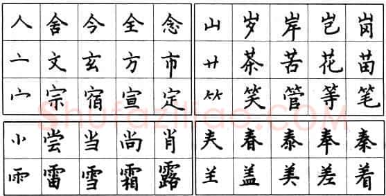 书法知识,钢笔楷书偏旁部首的写法