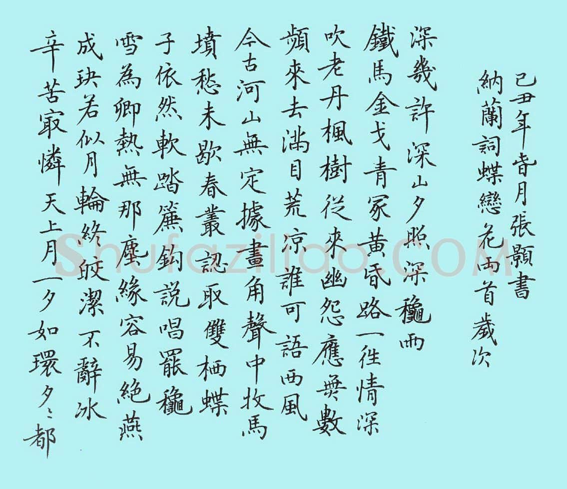 张颢硬笔楷书纳兰词蝶恋花二首,张颢硬笔书法作品