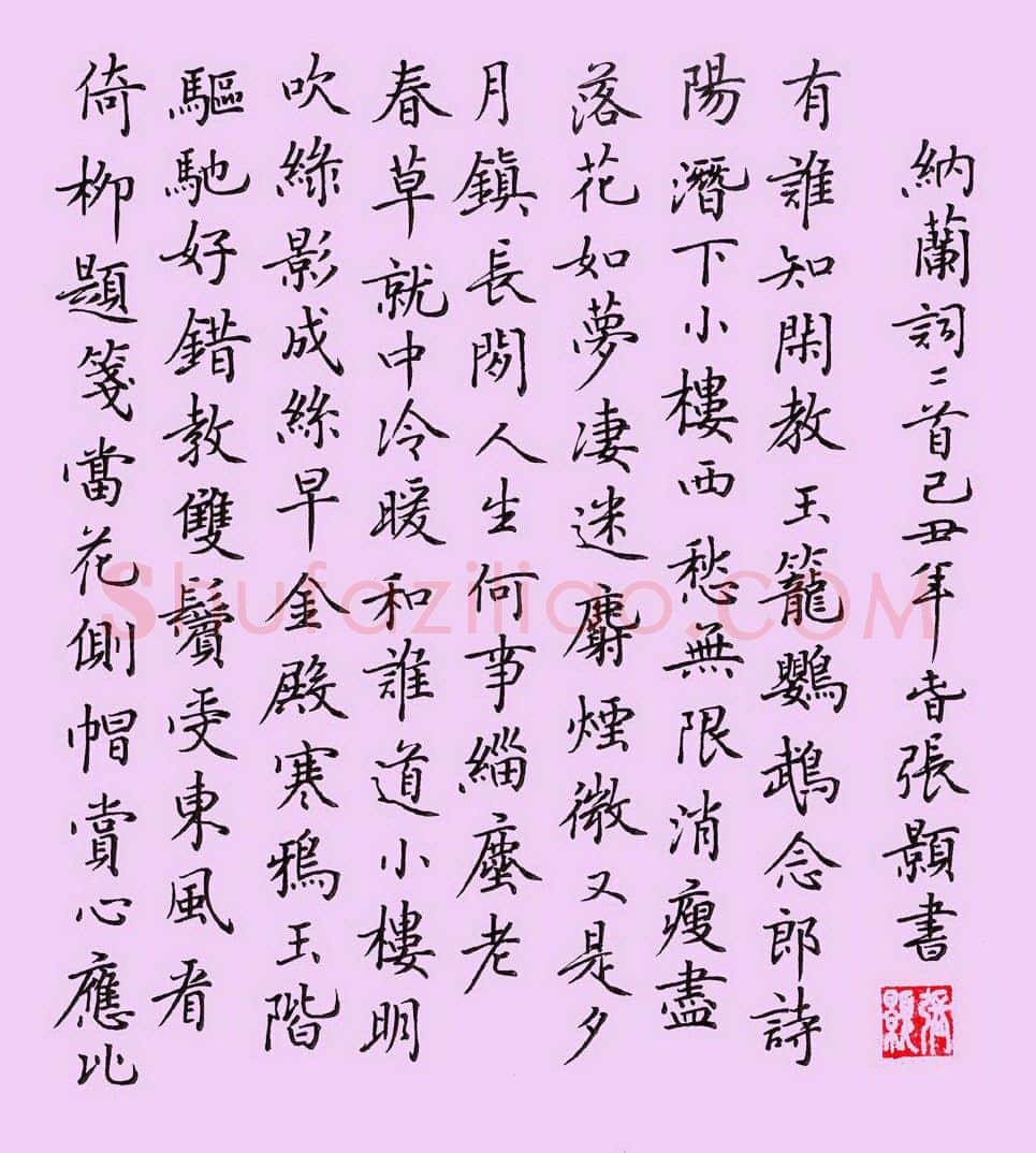 张颢硬笔楷书纳兰词蝶恋花二首,张颢硬笔书法作品