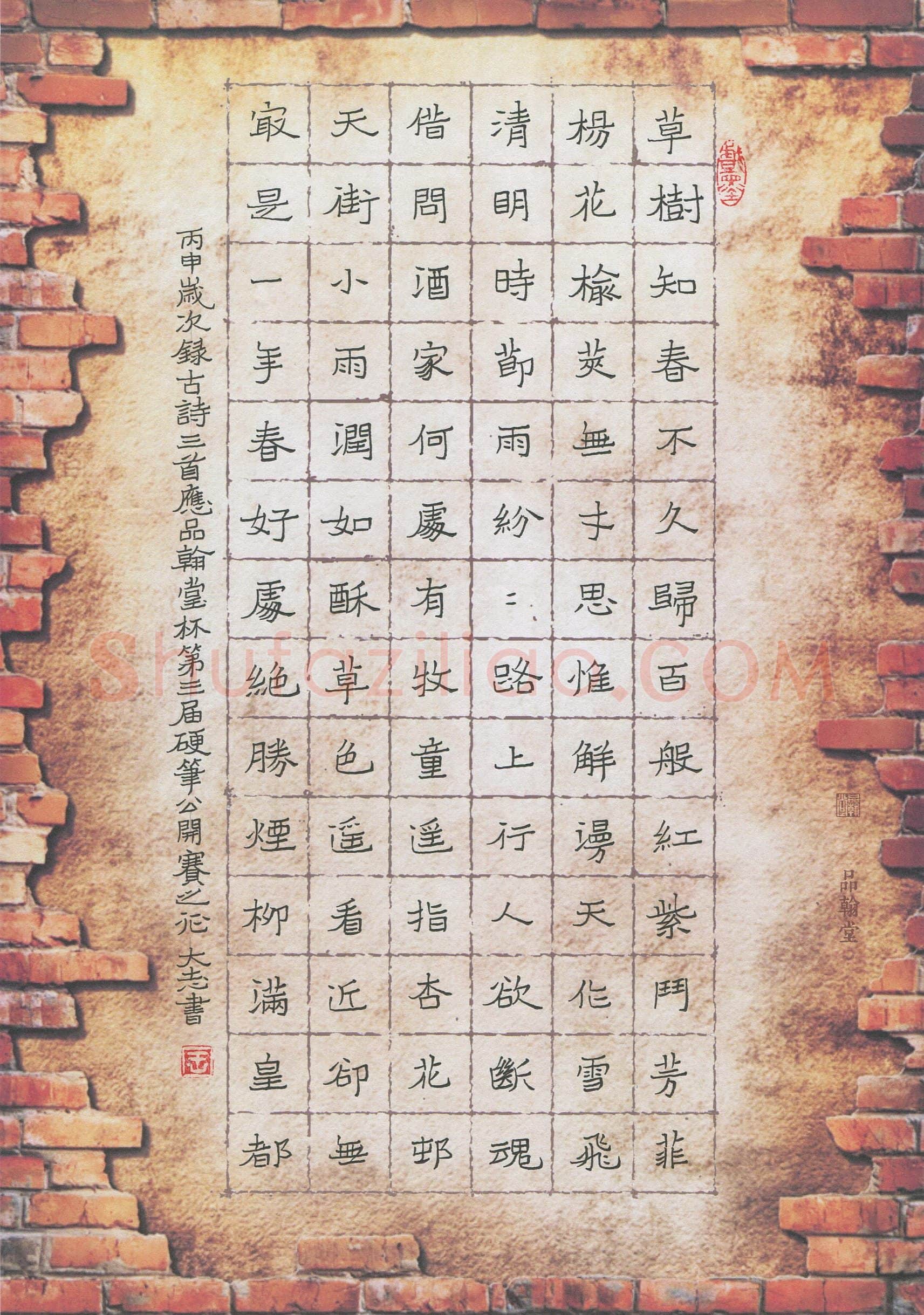 王大志(成人组)硬笔书法大赛入围作品选登,王大志硬笔书法作品