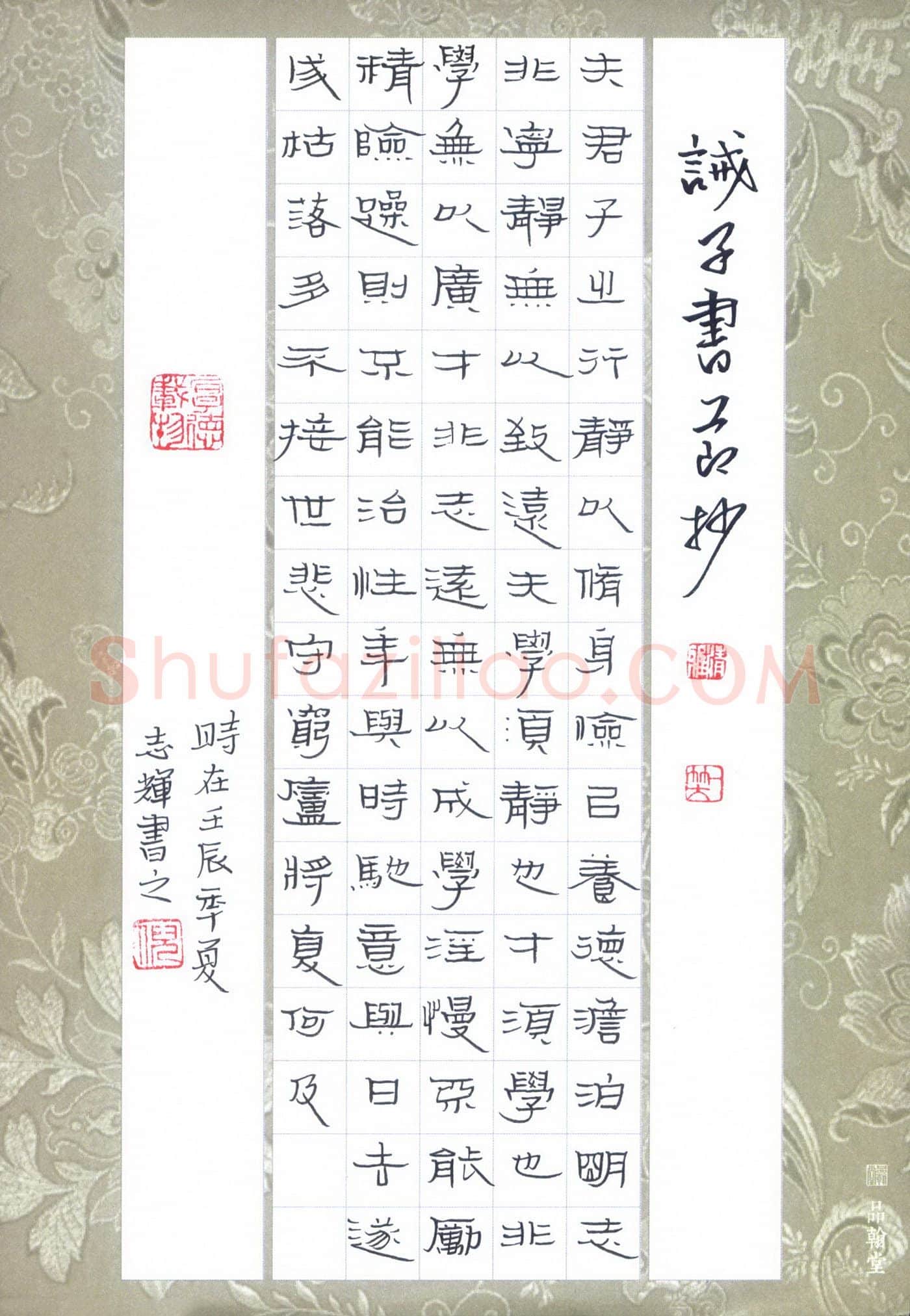倪志辉硬笔隶书诫子书节抄,倪志辉硬笔书法作品