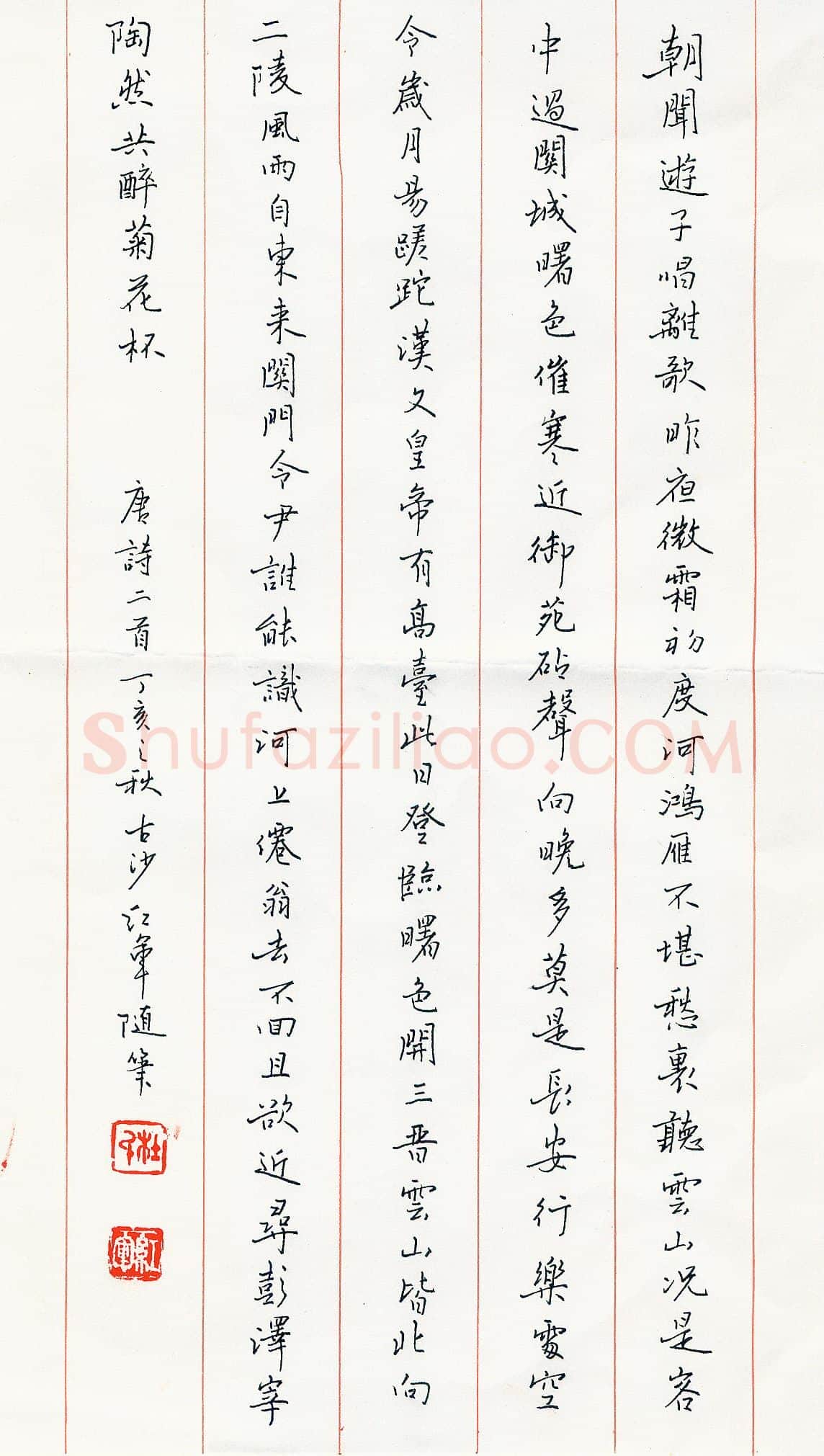 杜红军硬笔楷书唐诗二首,杜红军硬笔书法作品