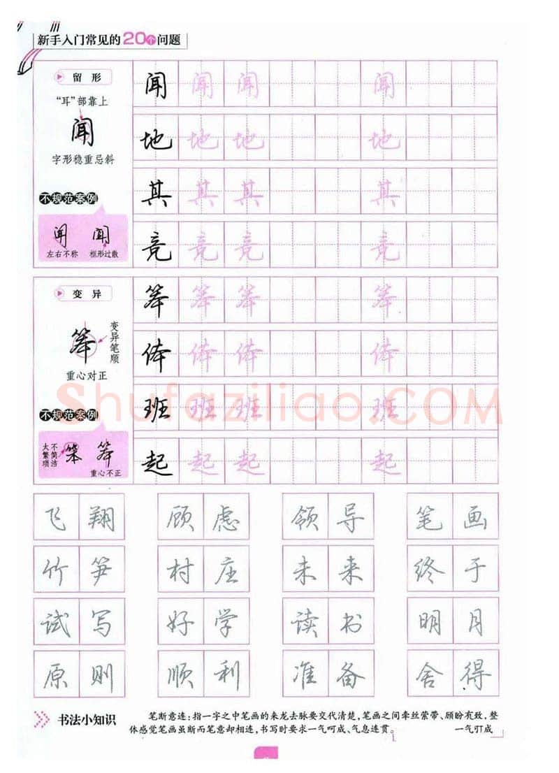 荆霄鹏硬笔硬笔字帖,摘自荆霄鹏《新手入门常见的20个问题》行楷