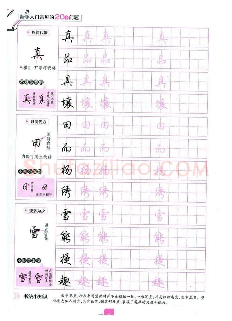 荆霄鹏硬笔硬笔字帖,摘自荆霄鹏《新手入门常见的20个问题》行楷