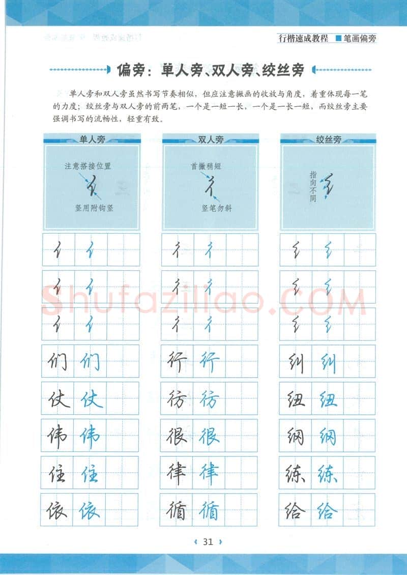 荆霄鹏硬笔硬笔字帖,摘自荆霄鹏行楷速成教程字帖-笔画偏旁