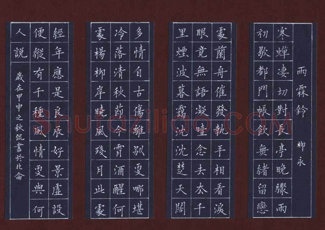 陈侃硬笔楷书柳永词雨霖铃,陈侃硬笔书法作品