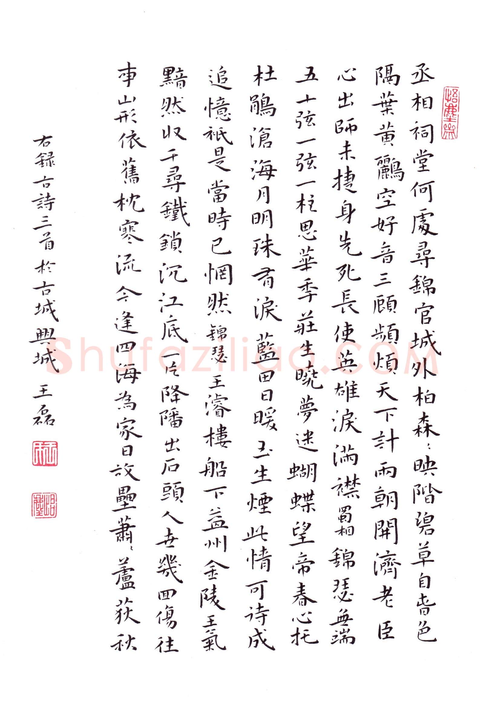 王磊硬笔楷书古诗二首,王磊硬笔书法作品
