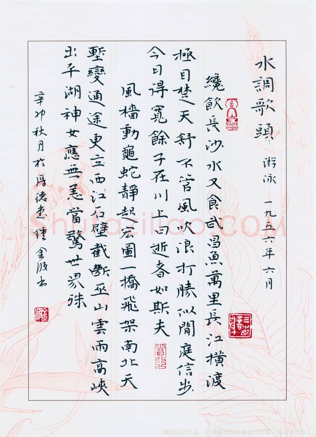 钟金波硬笔楷书水调歌头游泳,钟金波硬笔书法作品