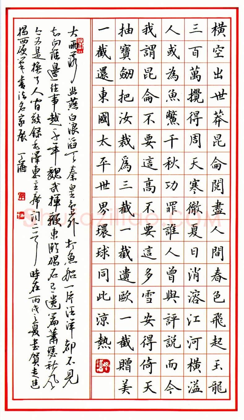 丁谦硬笔楷书毛泽东词二首 硬笔书法作品欣赏