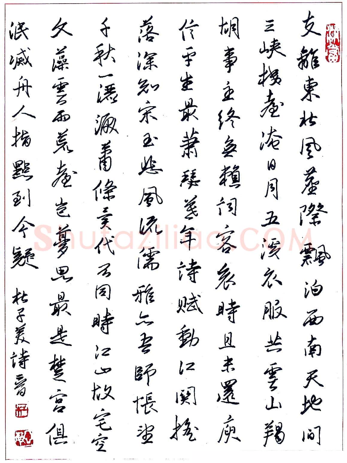 杜坤硬笔录杜子美诗二首 硬笔书法作品欣赏