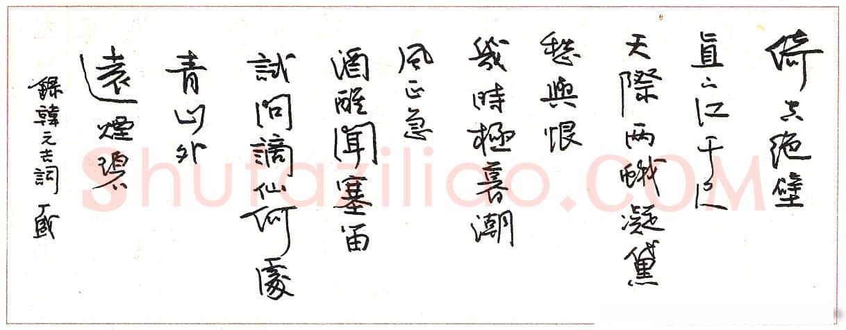 丁盛硬笔录韩元吉词 硬笔书法作品欣赏