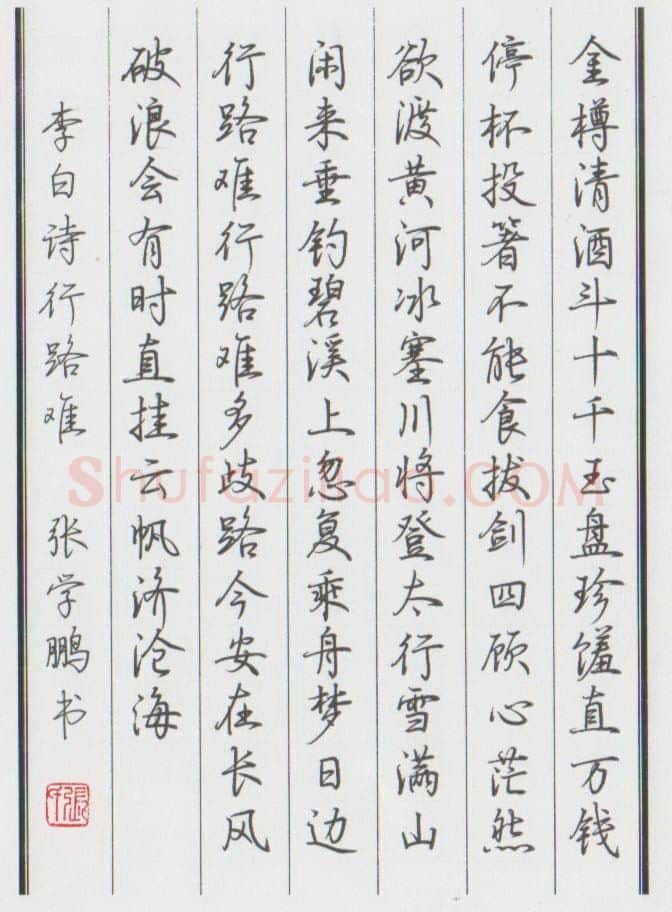 张学鹏硬笔行书李白诗行路难,张学鹏硬笔书法作品