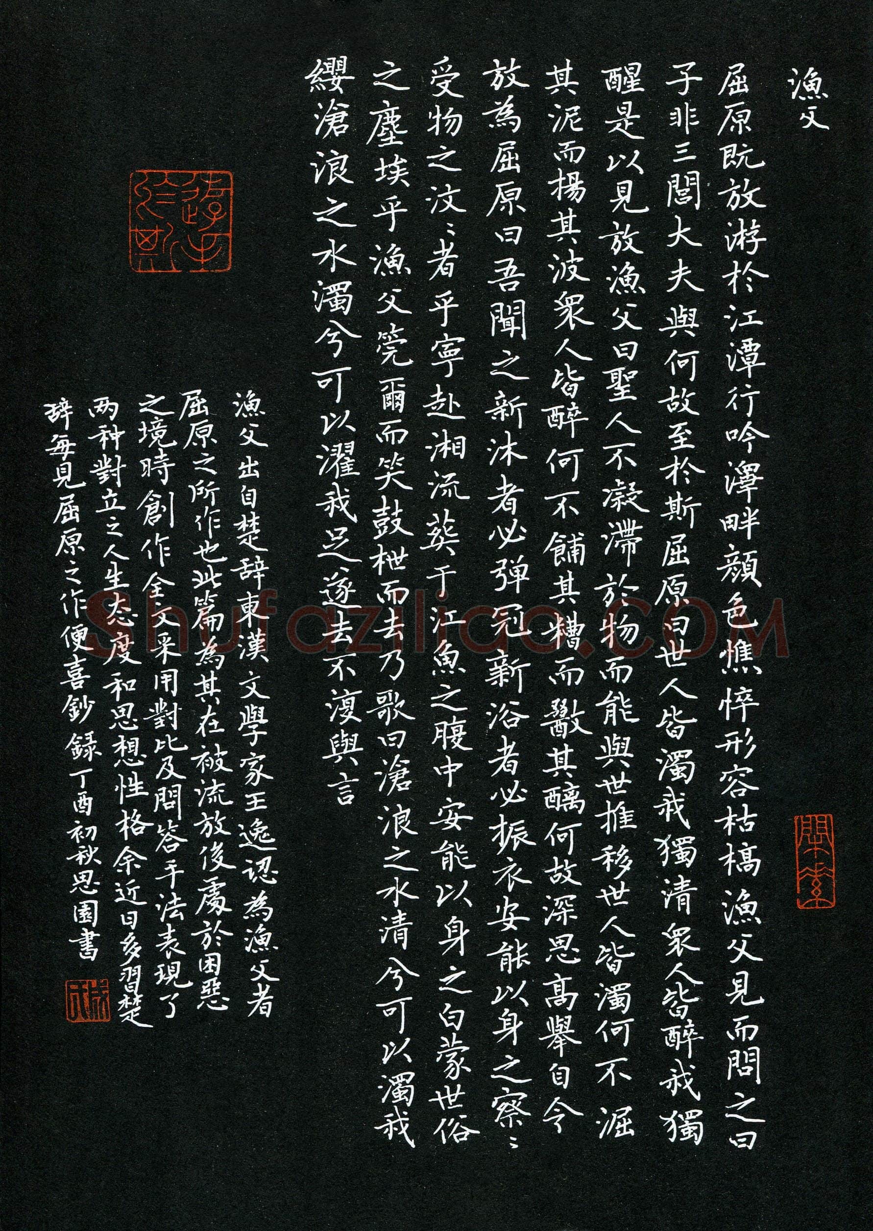 成思园硬笔楷书楚辞渔父,成思园硬笔书法作品