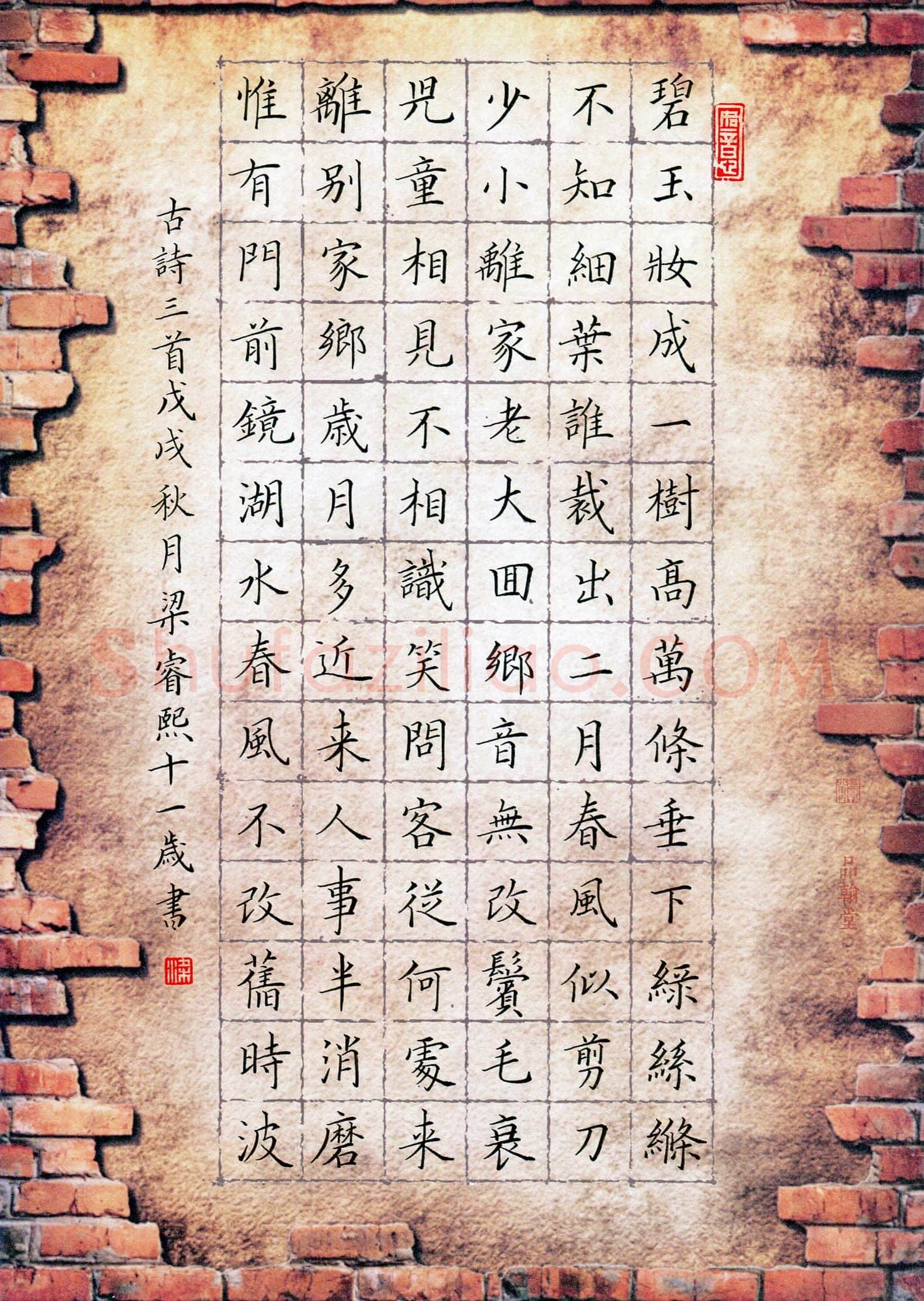 梁睿熙(少儿组 11岁 金奖)硬笔书法大赛获奖作品,梁睿熙硬笔书法作品