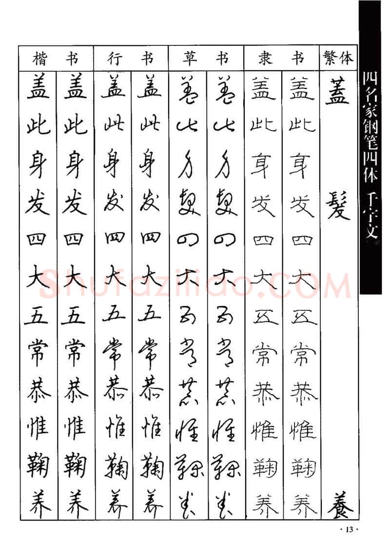顾仲安硬笔硬笔字帖,摘自顾仲安-沈鸿根等四名家钢笔四体《千字文》