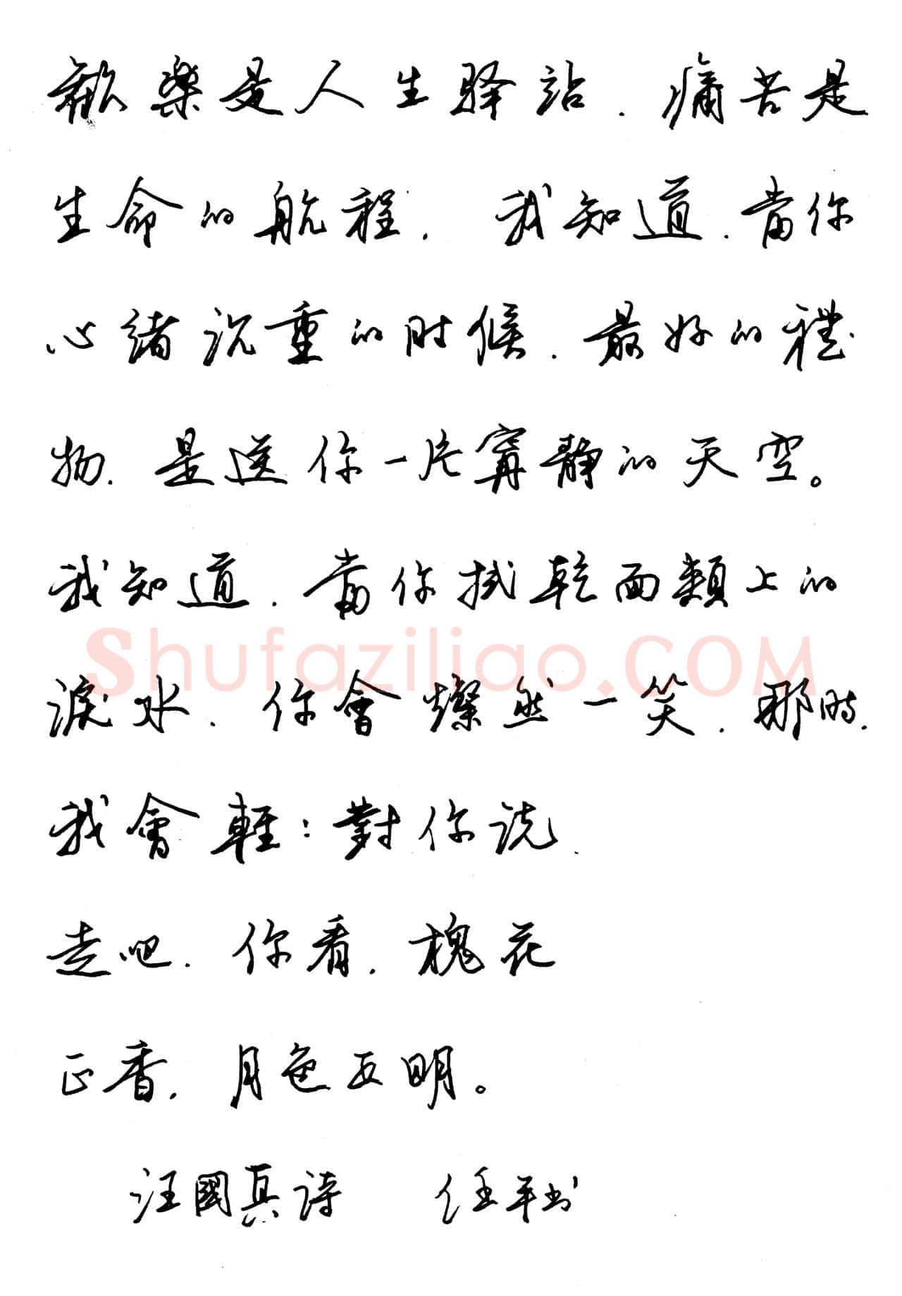 任平硬笔行书汪国真诗,任平硬笔书法作品