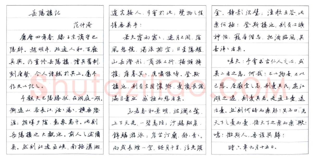 任平硬笔行书岳阳楼记,任平硬笔书法作品