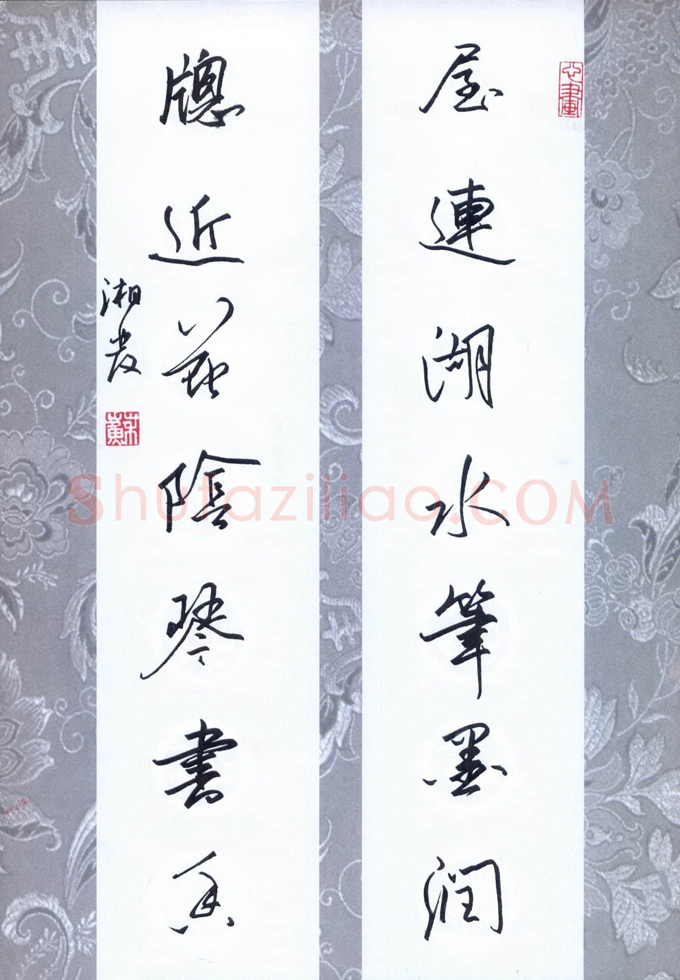 苏湘发硬笔行书屋边窗近七言联,苏湘发硬笔书法作品