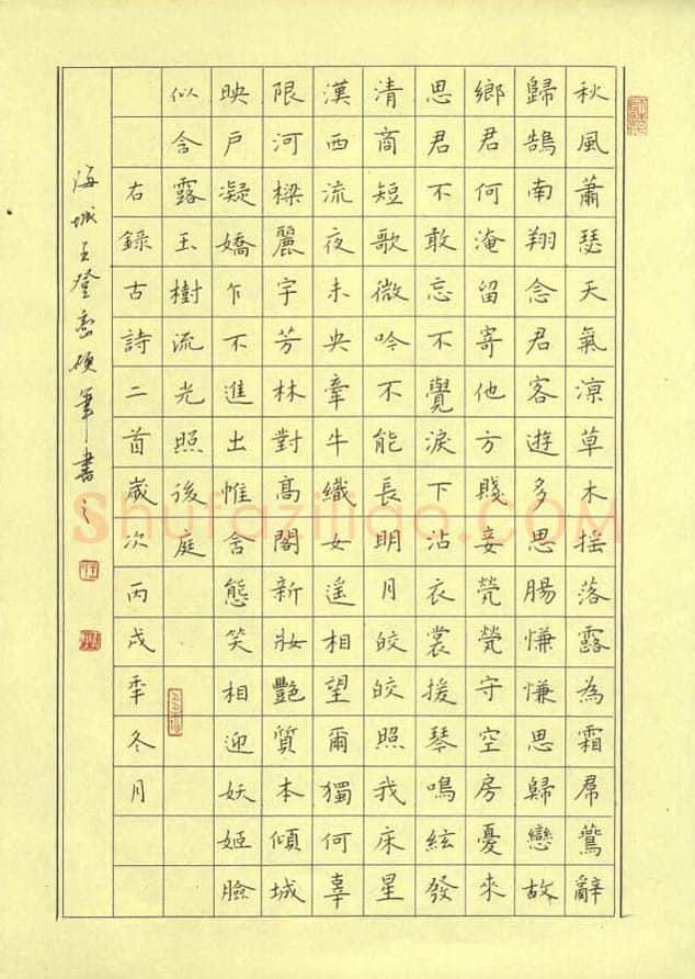 王登峦硬笔楷书古诗二首,王登峦硬笔书法作品