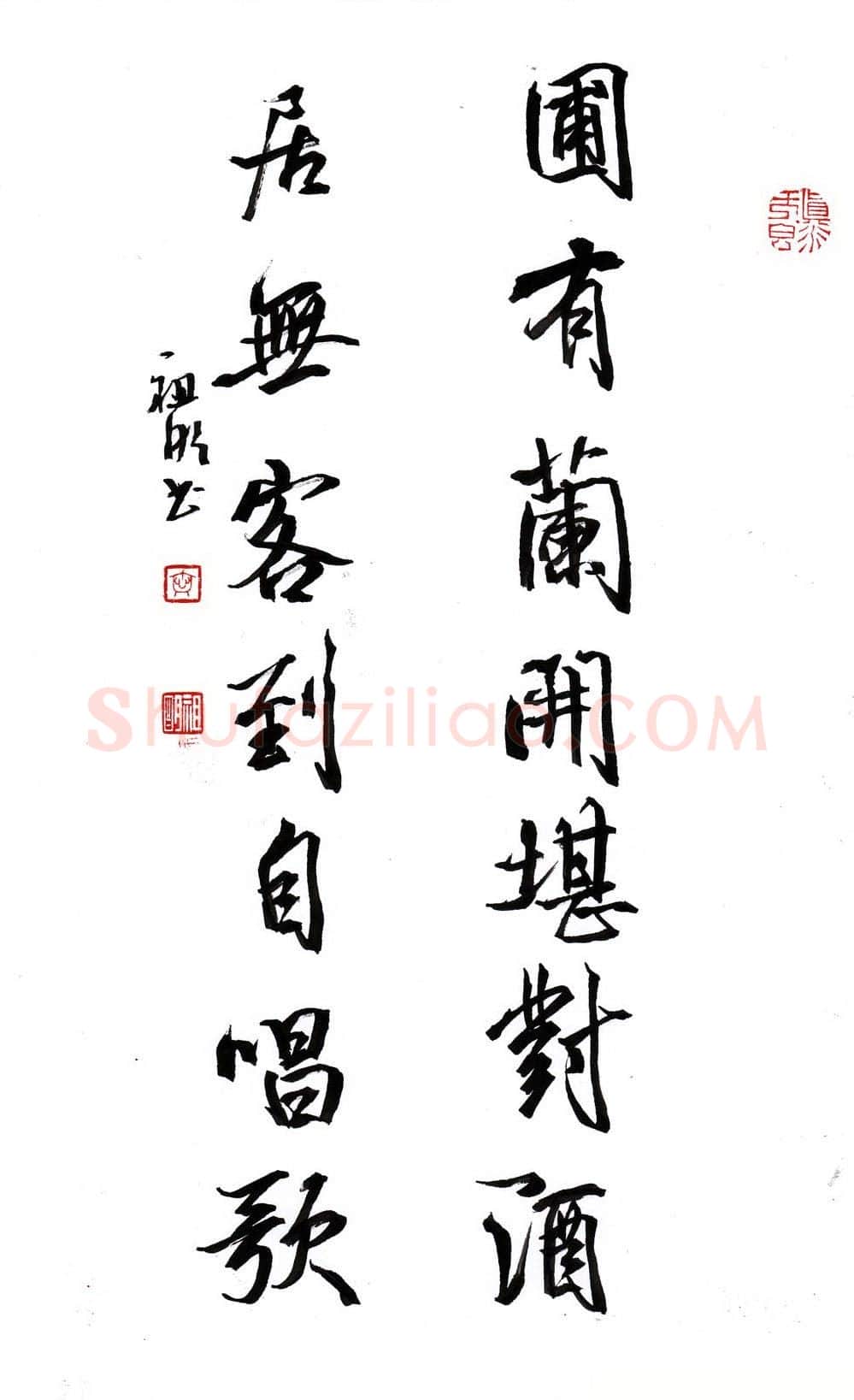文祖明硬笔行草鹤雏松树七言联,文祖明硬笔书法作品