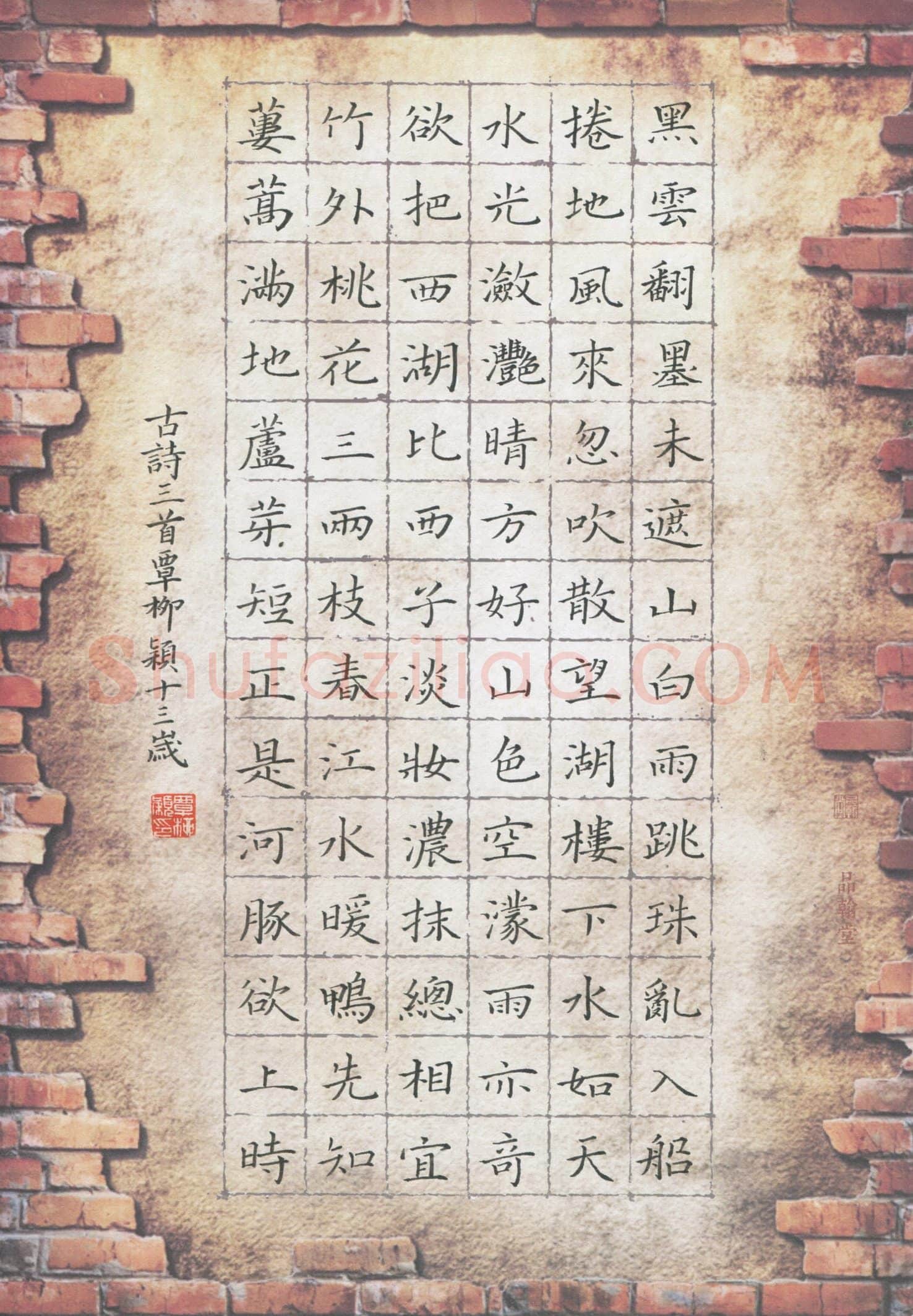 覃柳颖(少儿组 13岁 金奖)硬笔书法大赛获奖作品,覃柳颖硬笔书法作品