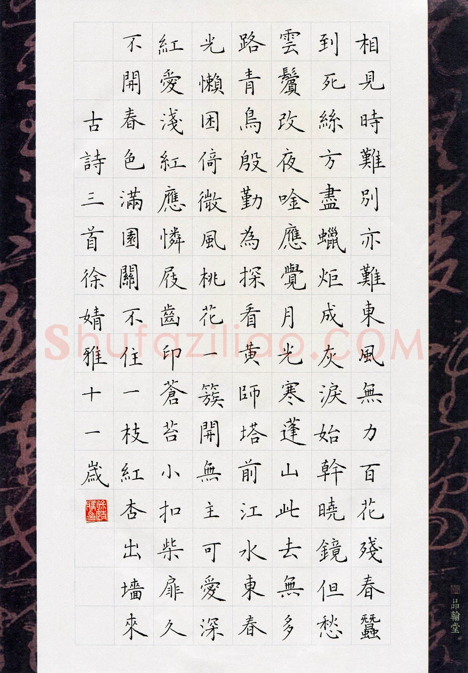 徐婧雅(少儿组 11岁 金奖)硬笔书法大赛获奖作品,徐婧雅硬笔书法作品